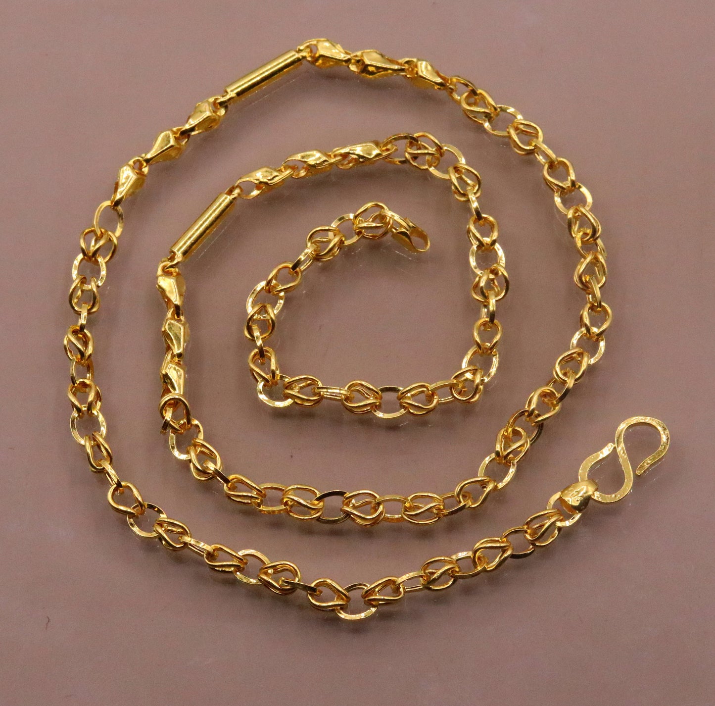Vintage design handmade 22kt yellow gold fabulous link chain unisex gifting necklace chain with amazing design  ch187 - TRIBAL ORNAMENTS