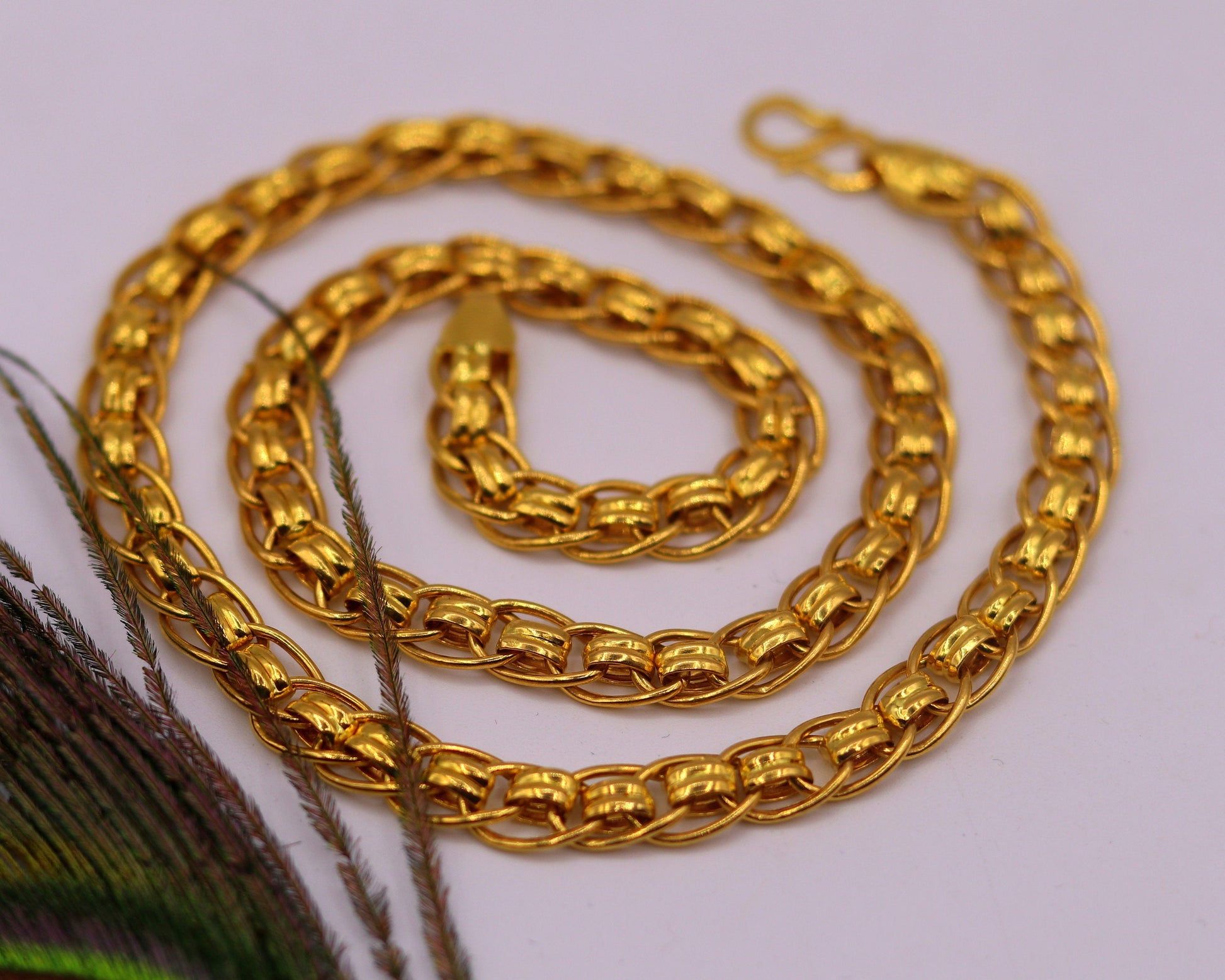 22k certified yellow gold handmade gorgeous link chain 7 mm 20 inches long chain necklace india jewelry  ch188 - TRIBAL ORNAMENTS