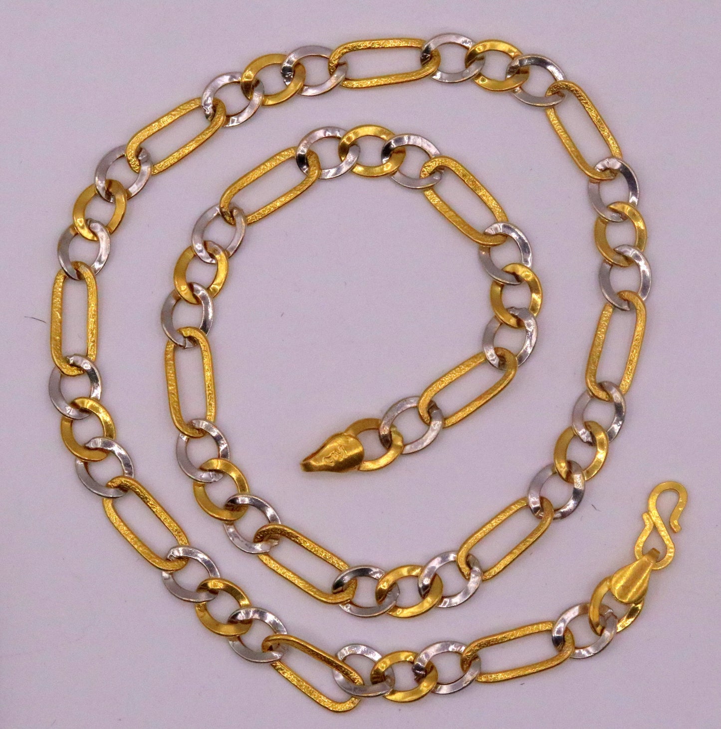 22kt yellow gold handmade chain with rhodium color design amazing figaro chain unisex gifting necklace ch190 - TRIBAL ORNAMENTS