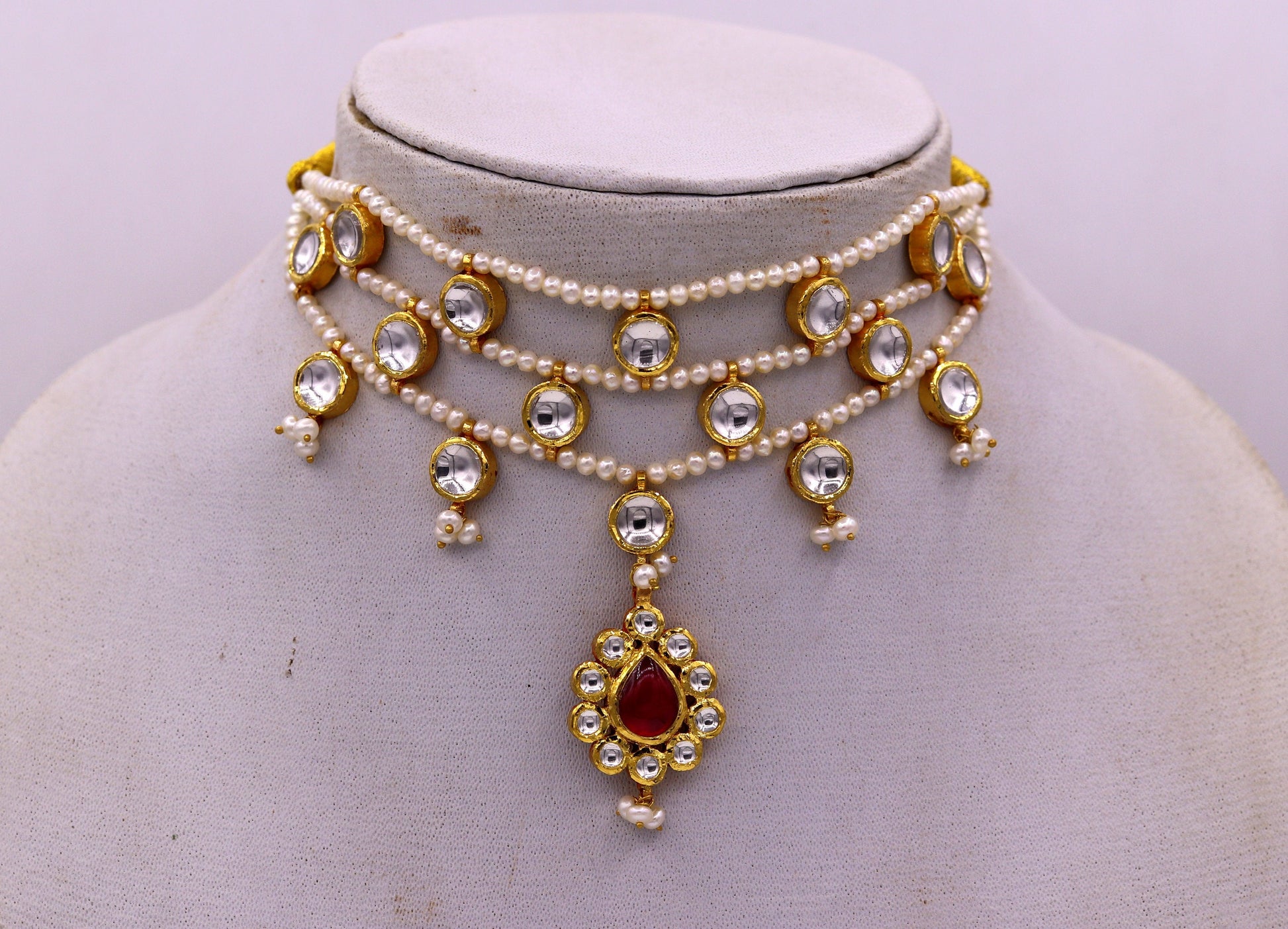 22k Yellow Gold Necklace Set, Indian Gold Set, Indian Gold Jewelry, Gold  Earring Necklace, Traditional Rajasthani Pure Gold Handmade design