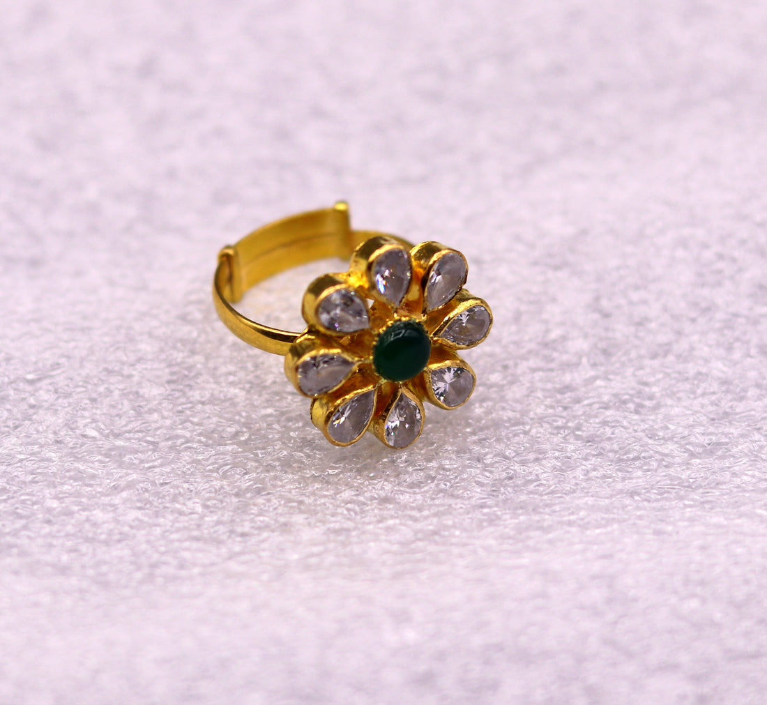 22kt yellow gold handmade fabulous adjustable ring band certified hallmarked flower shape indian simple jewelry - TRIBAL ORNAMENTS