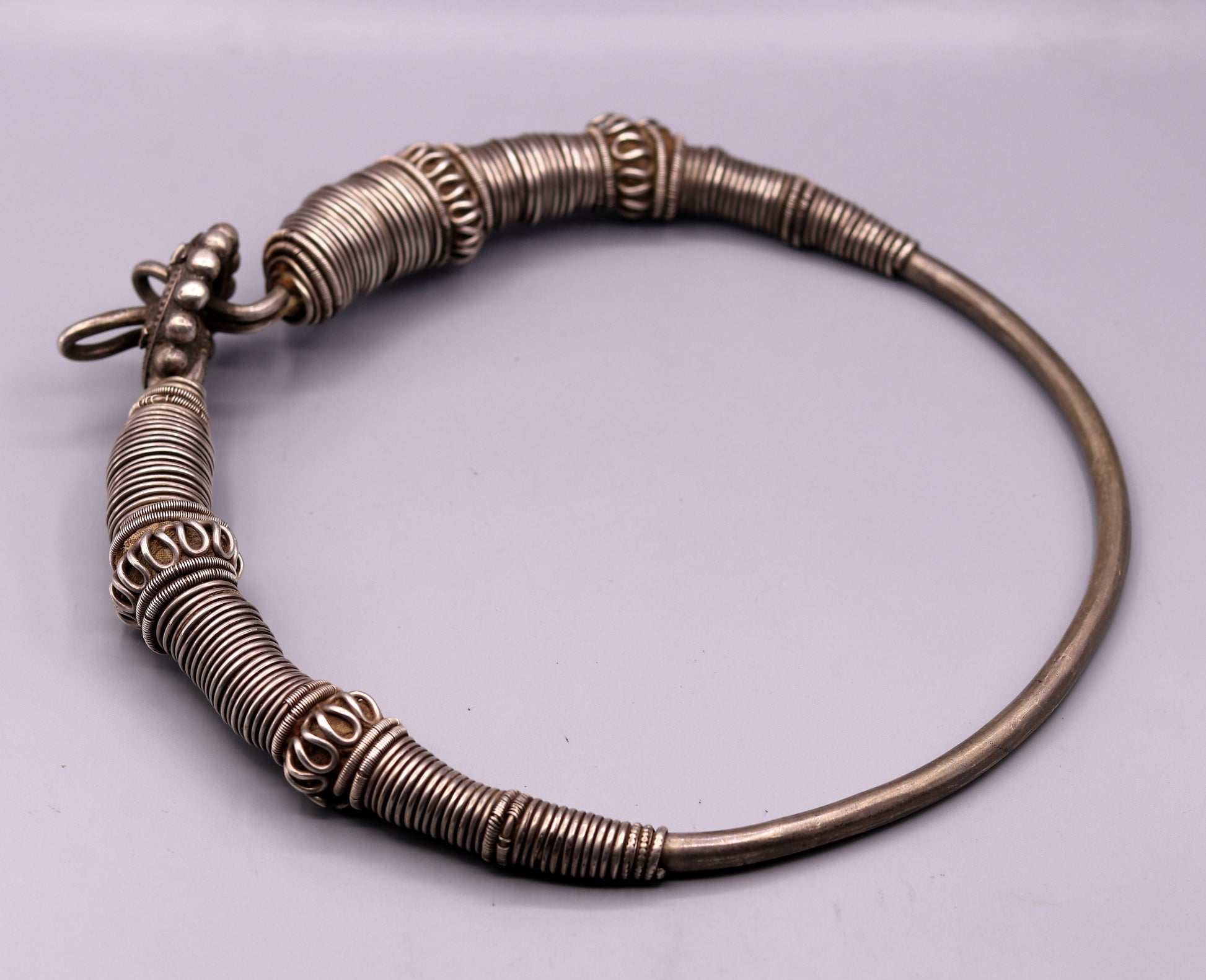 Vintage antique solid silver handmade necklace choker indian tribal jewelry 'hasali' necklace from india Rajasthan osn04 - TRIBAL ORNAMENTS
