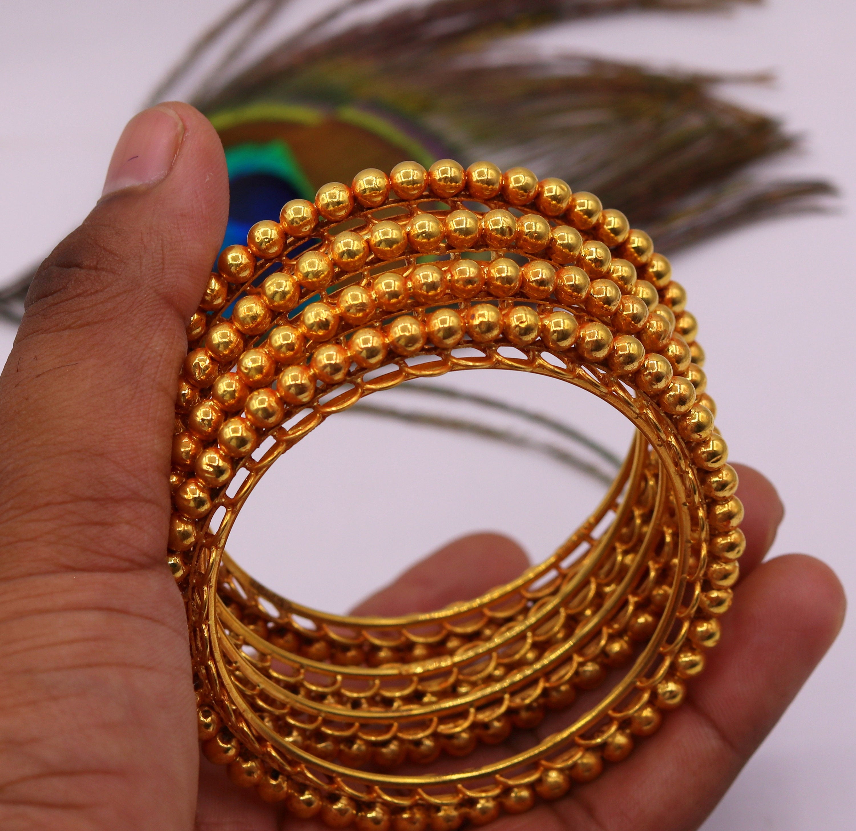 NYJEWEL 22k Yellow Gold Indian Style Wedding Bangle Bracelet Inner 7.25