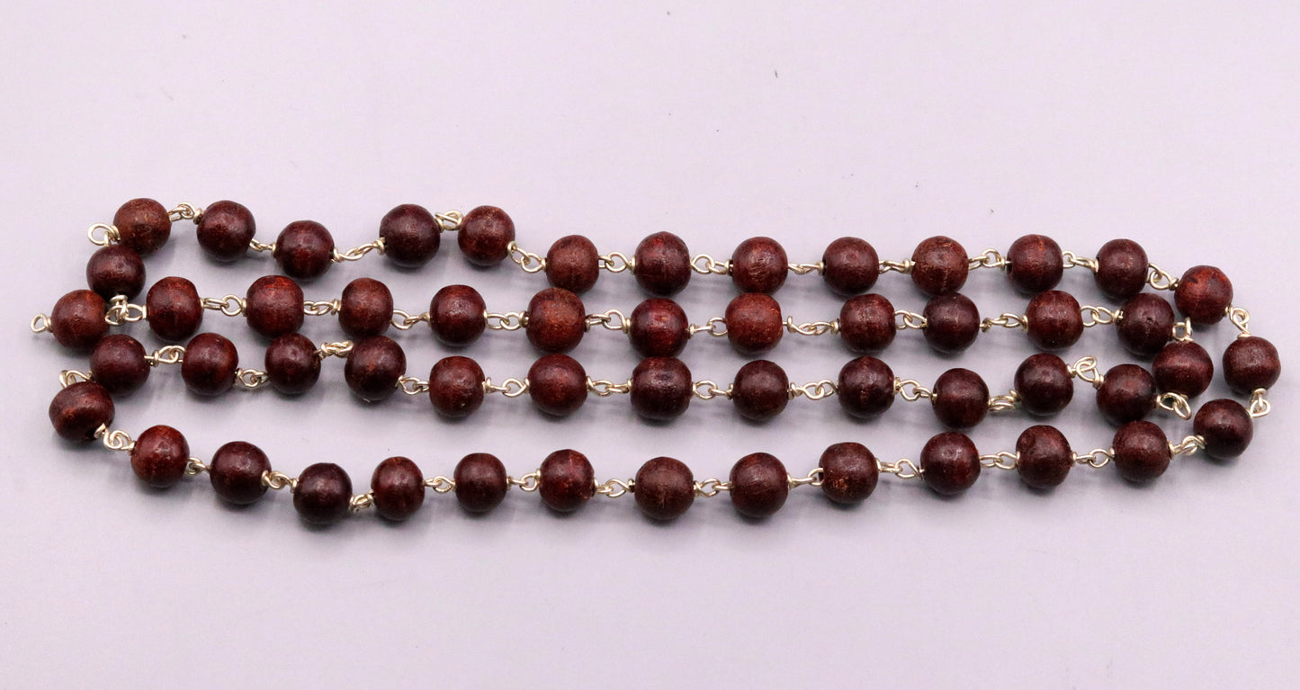 925 Solid silver red Sandal wood beads jaap mala handcrafted 54 beads jaap mala necklace chain use for medical india jewelry ch26 - TRIBAL ORNAMENTS