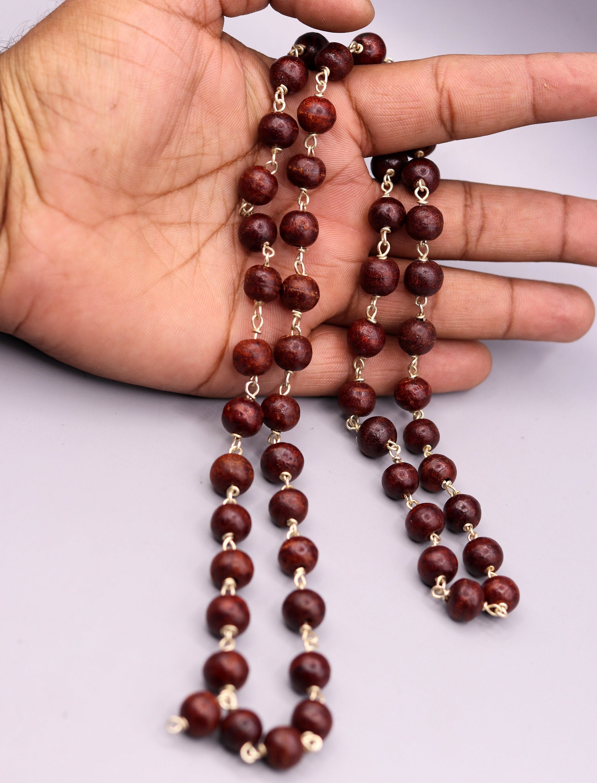 925 Solid silver red Sandal wood beads jaap mala handcrafted 54 beads jaap mala necklace chain use for medical india jewelry ch26 - TRIBAL ORNAMENTS