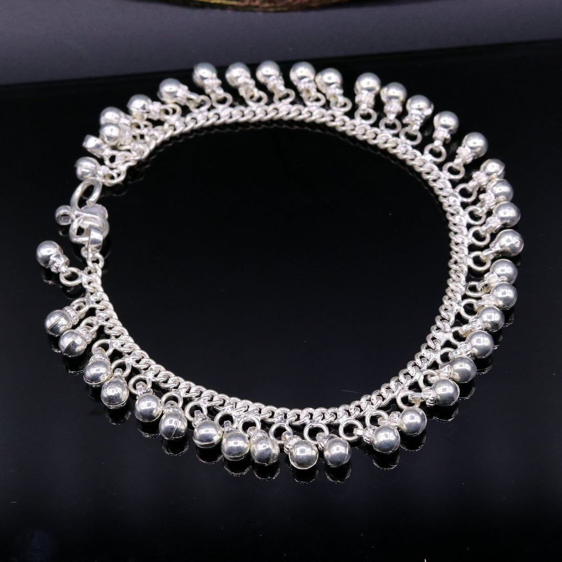 Vintage  antique style sterling silver handmade solid chain ankle bracelet with amazing noisy jingle bells belly genuine jewelry ank12 - TRIBAL ORNAMENTS