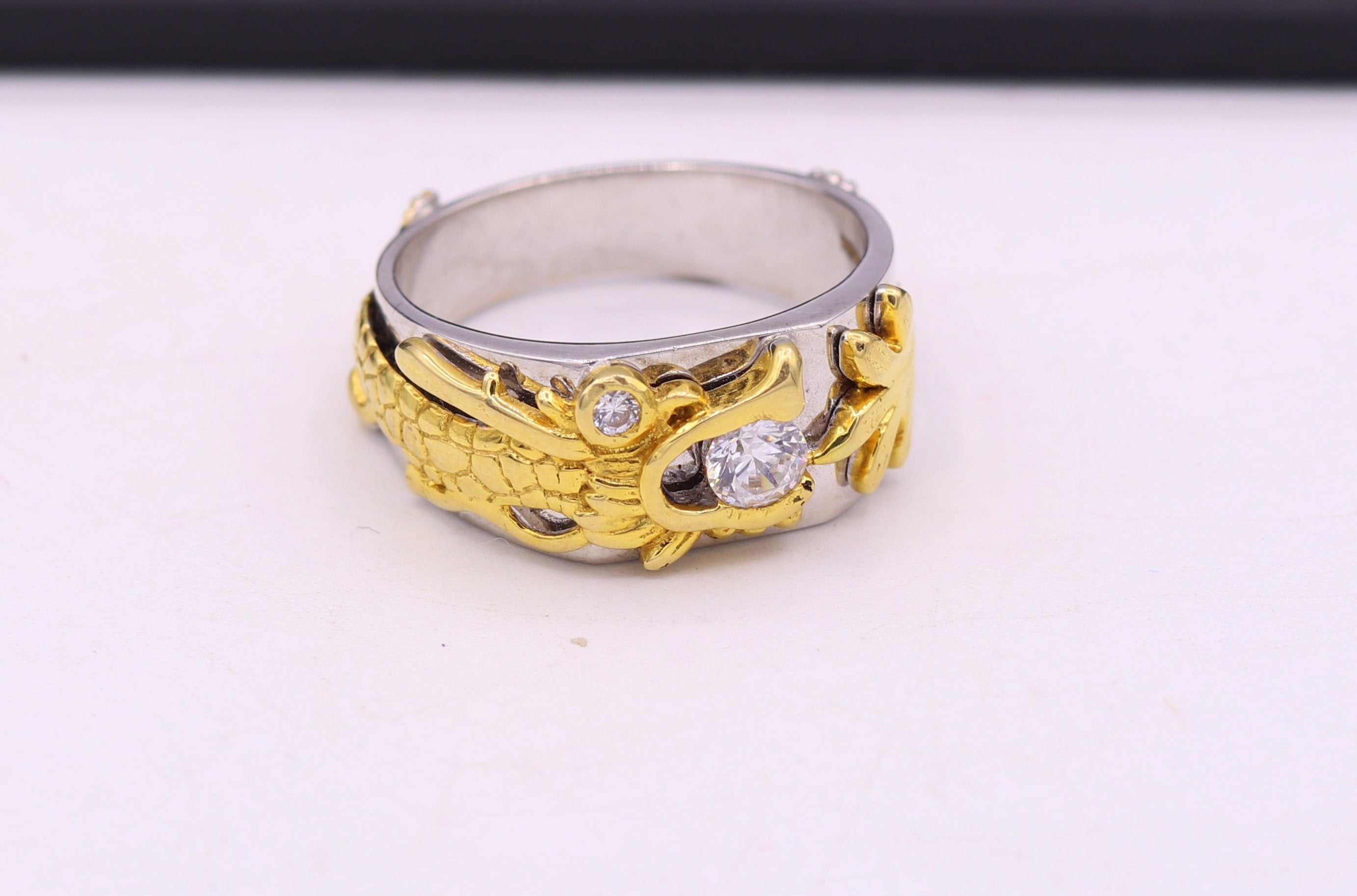 Gold/White Gold Dragon Wedding Ring Set, Matching Dragon Wedding Rings,  Gold Celtic Matching Wedding Bands, Celtic Dragon Rings, 1380 1803