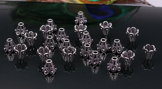 Lot 10 pieces Antique design handmade 925 sterling silver caps for loose beads for jewelry making ideas bd06 - TRIBAL ORNAMENTS