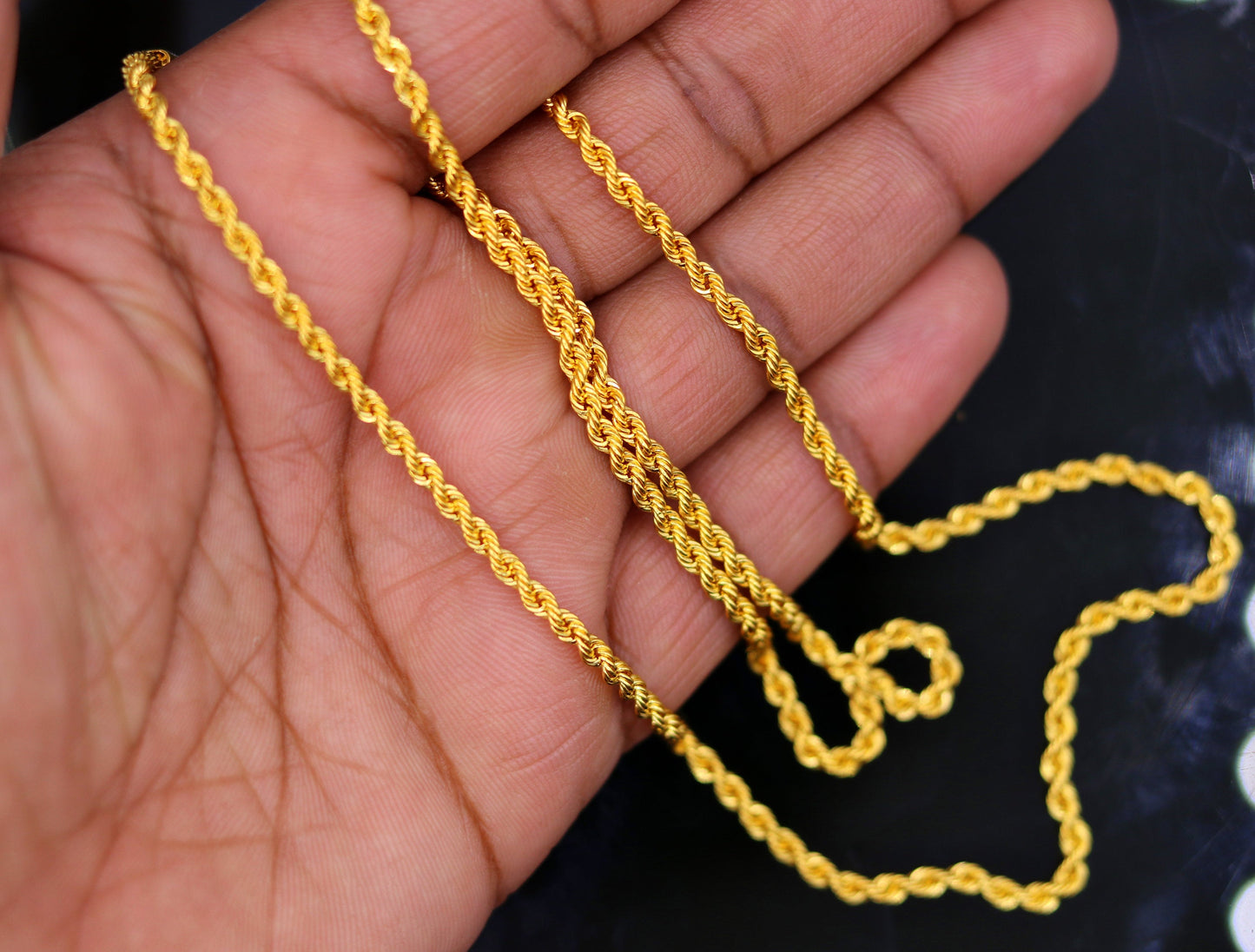 22k yellow gold handmade fabulous Rope chain necklace 24 inches long excellent gold unisex chain certified gifting jewelry - TRIBAL ORNAMENTS