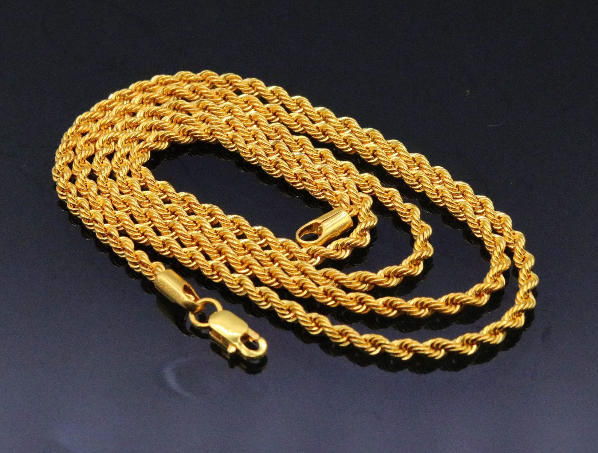 22k yellow gold handmade fabulous Rope chain necklace 24 inches long excellent gold unisex chain certified gifting jewelry - TRIBAL ORNAMENTS