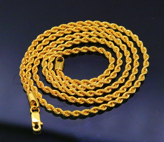 22k yellow gold handmade fabulous Rope chain necklace 24 inches long excellent gold unisex chain certified gifting jewelry - TRIBAL ORNAMENTS