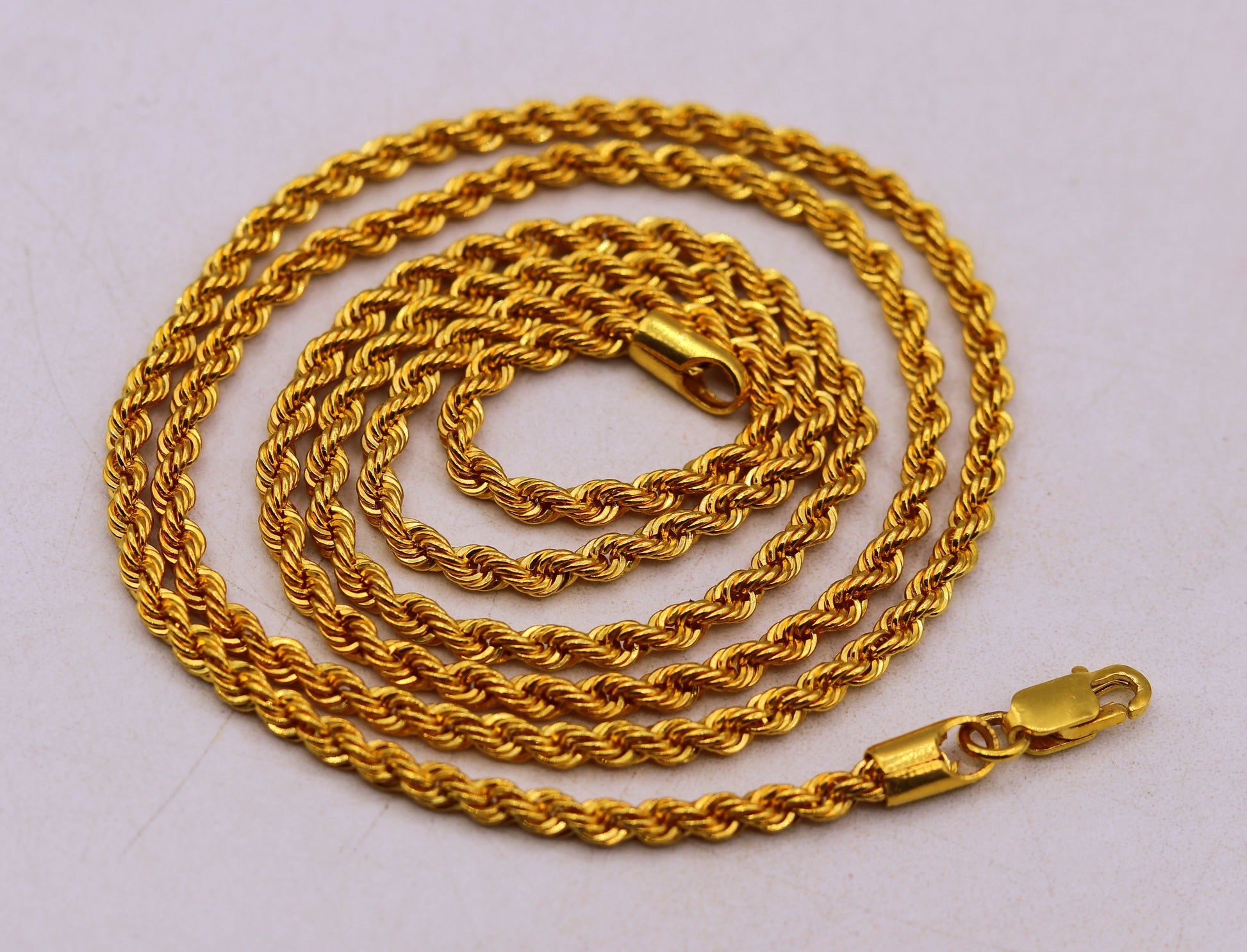 22k yellow gold handmade fabulous Rope chain necklace 24 inches long excellent gold unisex chain certified gifting jewelry - TRIBAL ORNAMENTS