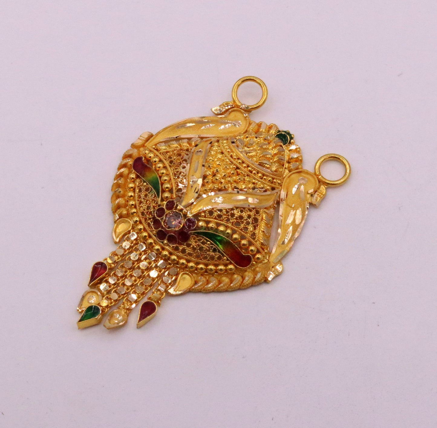 Genuine certified 22kt yellow gold solid filigree work meenakari work pendant necklace traditional art of indian tribal jewelry gp12 - TRIBAL ORNAMENTS