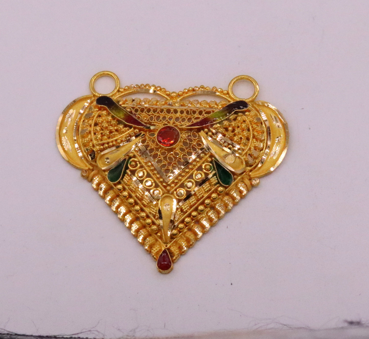 Vintage design Genuine certified 22kt yellow gold filigree work meenakari pendant necklace traditional art of indian tribal jewelry gp13 - TRIBAL ORNAMENTS
