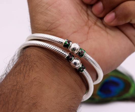 Sterling silver handmade indian tribal bangle bracelet kada jewelry for women's girl's belly dance from rajasthan india ba16 - TRIBAL ORNAMENTS
