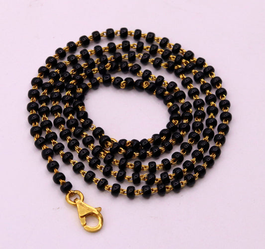 22karat yellow gold handmade gorgeous black color beads chain necklace, excellent stylish mangalsutra chain  necklace ch197 - TRIBAL ORNAMENTS