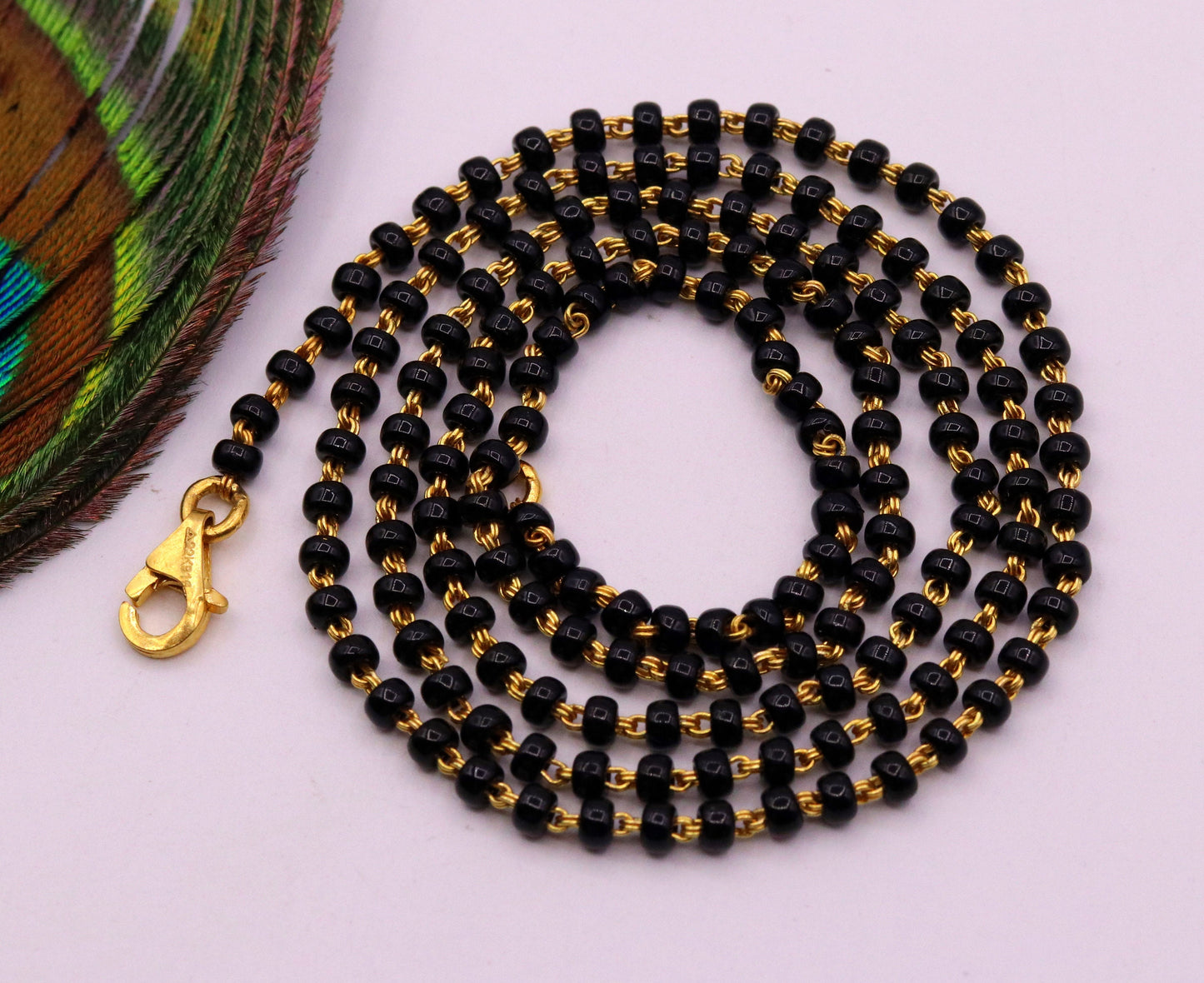 22karat yellow gold handmade gorgeous black color beads chain necklace, excellent stylish mangalsutra chain  necklace ch197 - TRIBAL ORNAMENTS
