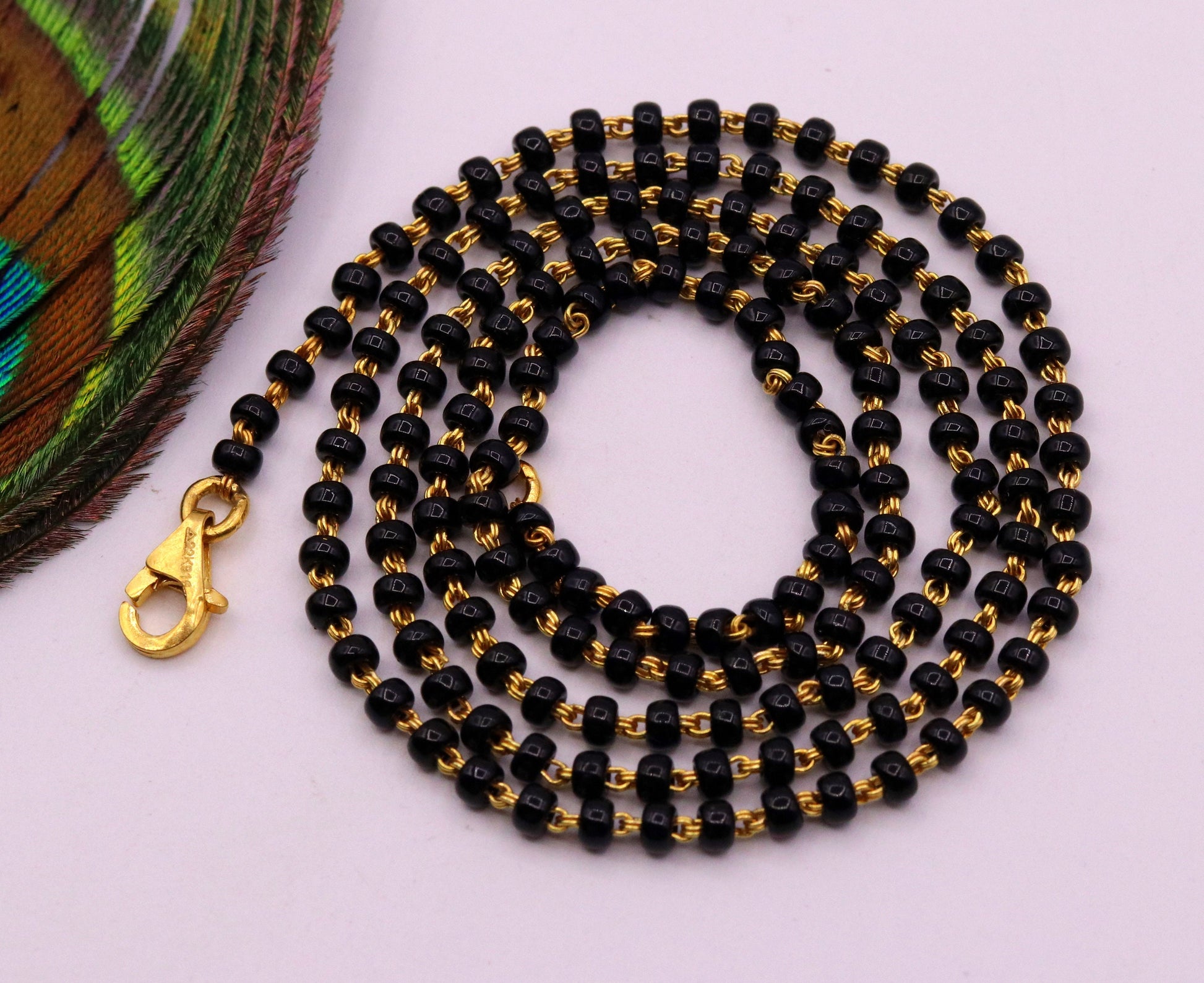 22karat yellow gold handmade gorgeous black color beads chain necklace, excellent stylish mangalsutra chain  necklace ch197 - TRIBAL ORNAMENTS