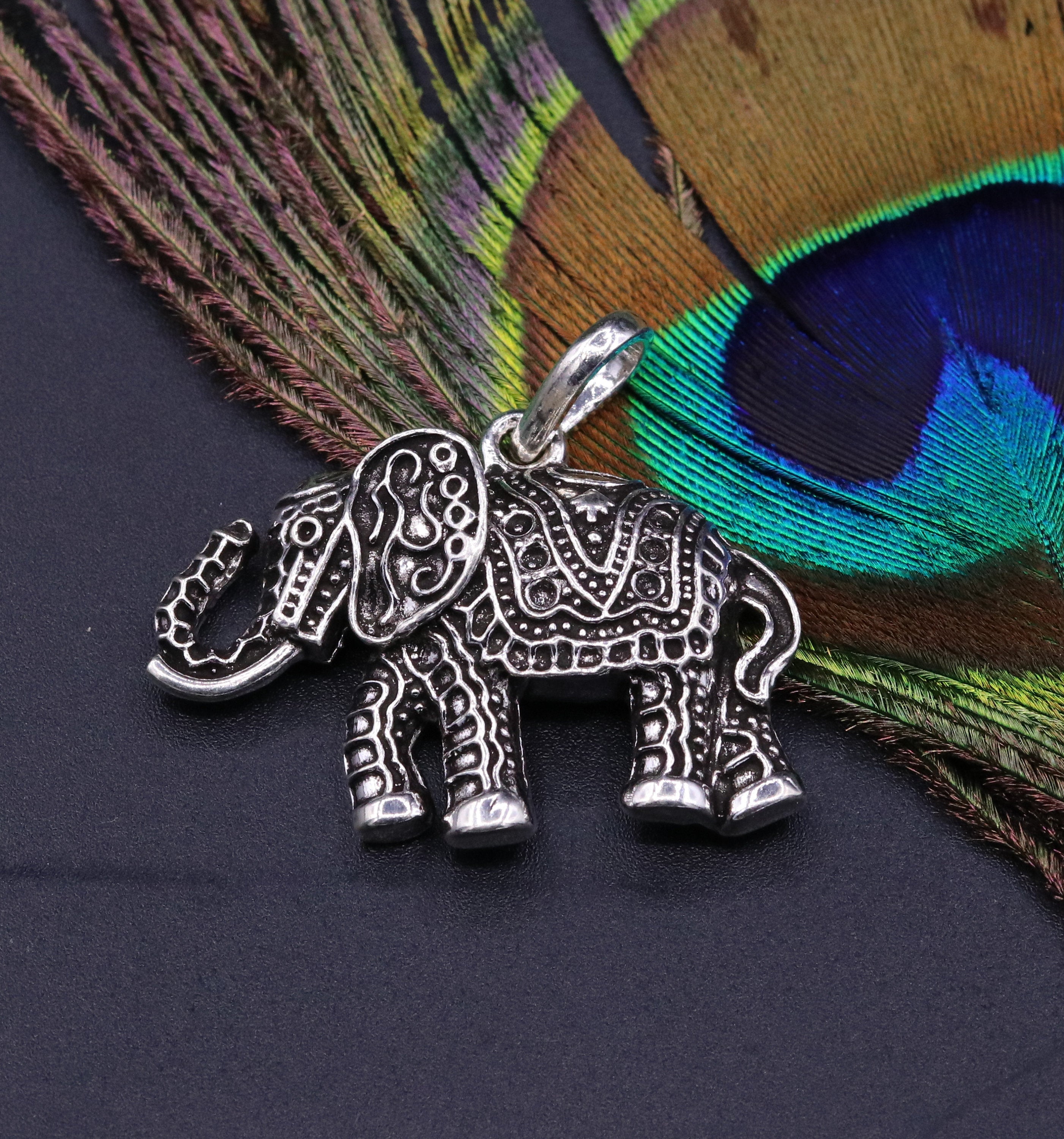 925 Sterling silver solid handmade elephant pendant excellent ...