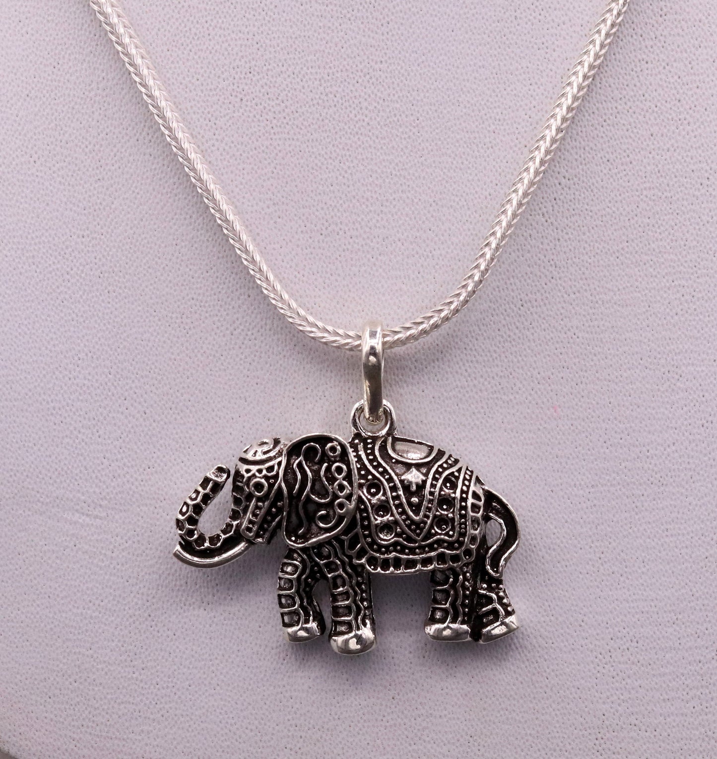 925 Sterling silver solid handmade elephant pendant excellent oxidized pendant with solid wheat chain tribal jewelry india nsp38 - TRIBAL ORNAMENTS