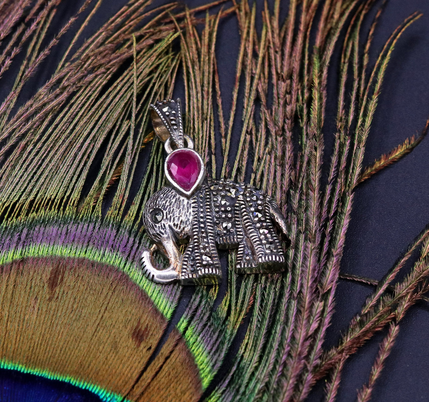 925 sterling silver handmade gorgeous Elephant pendant awesome unisex daily use jewelry from Rajasthan India nsp40 nsp40 - TRIBAL ORNAMENTS