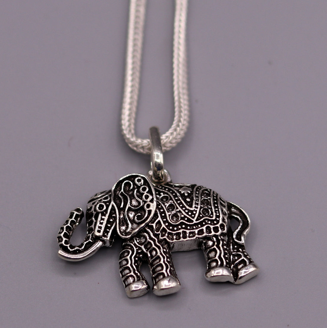 925 Sterling silver solid handmade elephant pendant excellent oxidized pendant with solid wheat chain tribal jewelry india nsp38 - TRIBAL ORNAMENTS