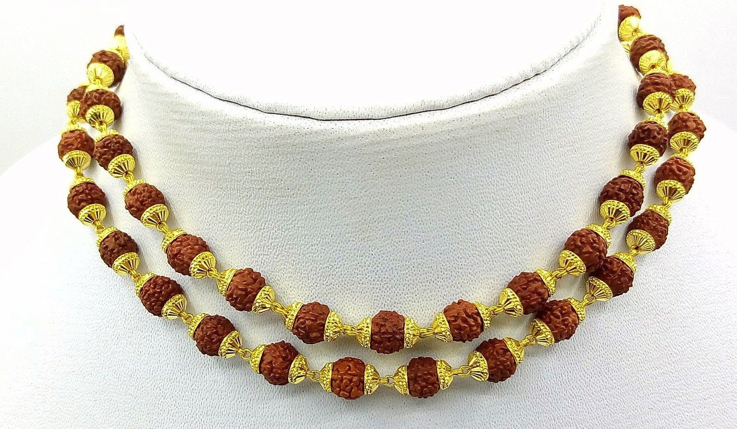 Natural rudraksha 54 bead japp mala certified 22kt yellow gold gorgeous handmade 25 inches  beads chain necklace From rajasthan - TRIBAL ORNAMENTS
