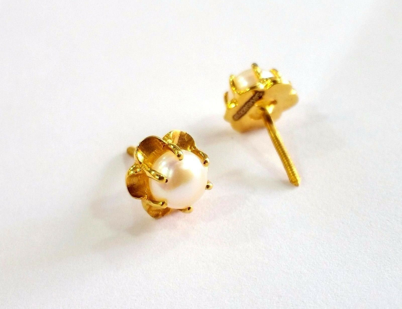 Vintage antique design handmade 22kt yellow gold fabulous pearl stud earring for unisex jewelry from india - TRIBAL ORNAMENTS
