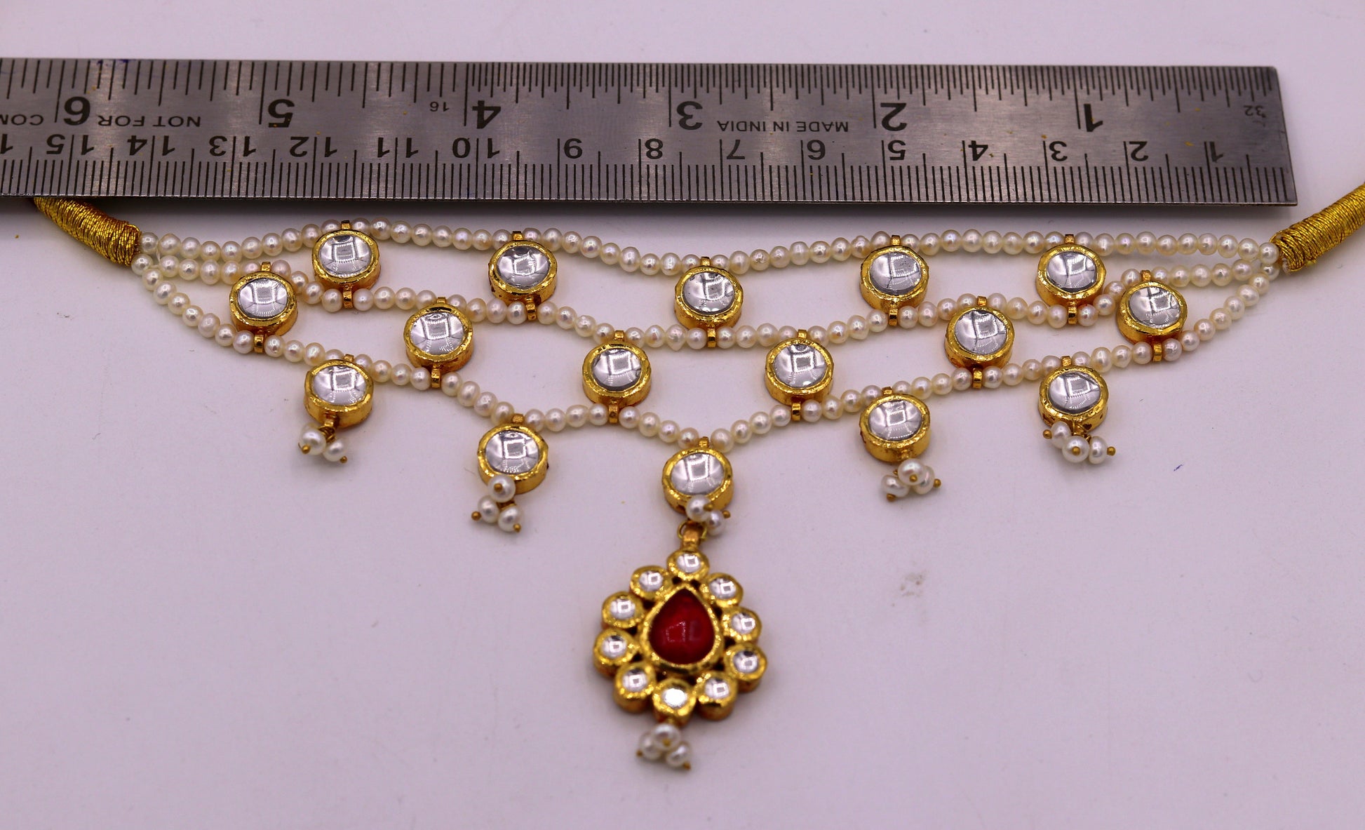 22K yellow gold handmade traditional Rajput antique style solid gold necklace with gorgeous tiny peal stone from Rajasthan India - TRIBAL ORNAMENTS