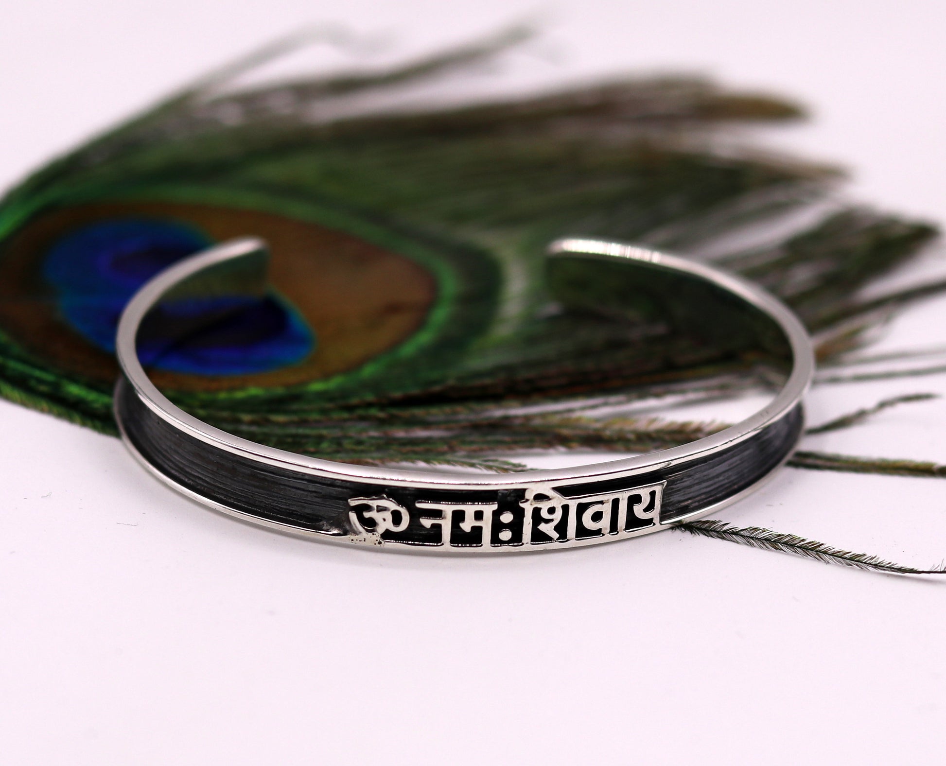 925 sterling silver handmade aum namah shivay mantra bracelet kada open face kada unisex shiva bracelet jewelry from india cuff48 - TRIBAL ORNAMENTS
