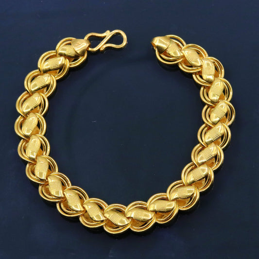 Genuine 22kt yellow gold handmade Lotus chain bracelet amazing royal design bracelet unisex jewelry from Rajasthan India - TRIBAL ORNAMENTS