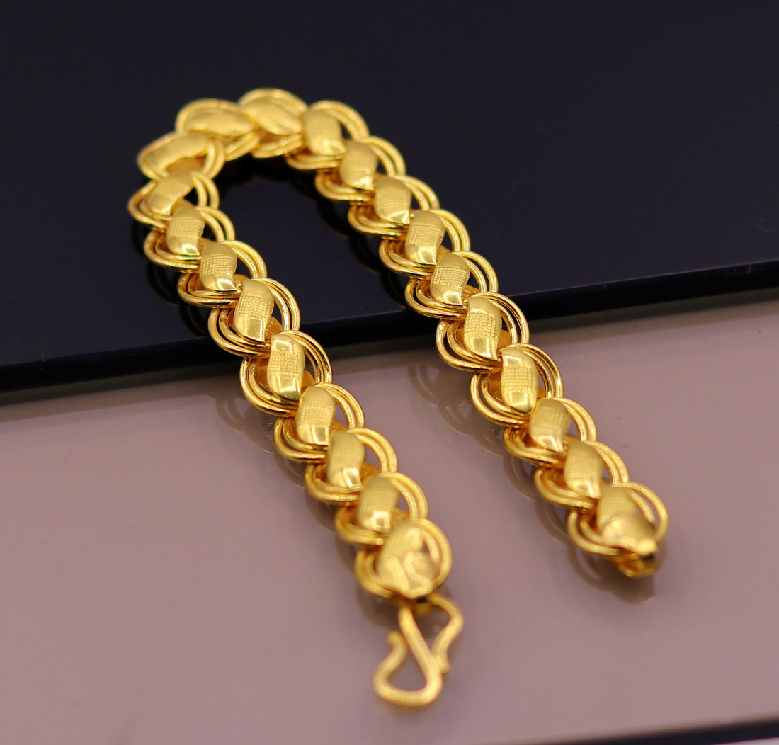 Genuine 22kt yellow gold handmade Lotus chain bracelet amazing royal design bracelet unisex jewelry from Rajasthan India - TRIBAL ORNAMENTS