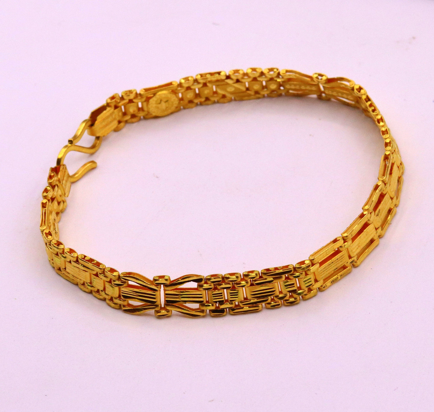 Certified 22kt yellow gold handmade excellent solid flexible link bracelet unisex gifting from Rajasthan india - TRIBAL ORNAMENTS