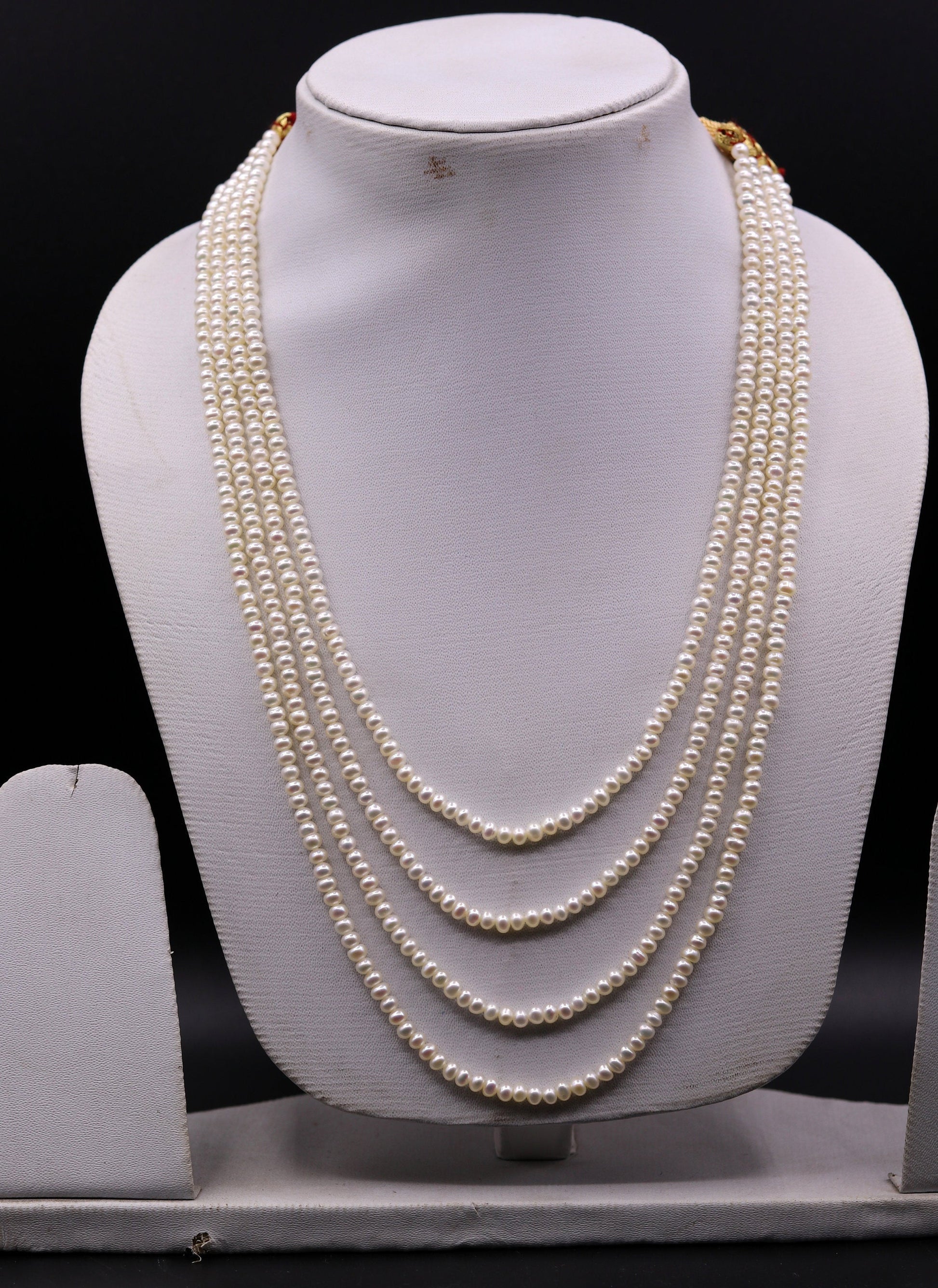 Natural real pearl 4 mm  four line layer string necklace set gorgeous wedding or daily use necklace jewelry from india belly dance set35 - TRIBAL ORNAMENTS