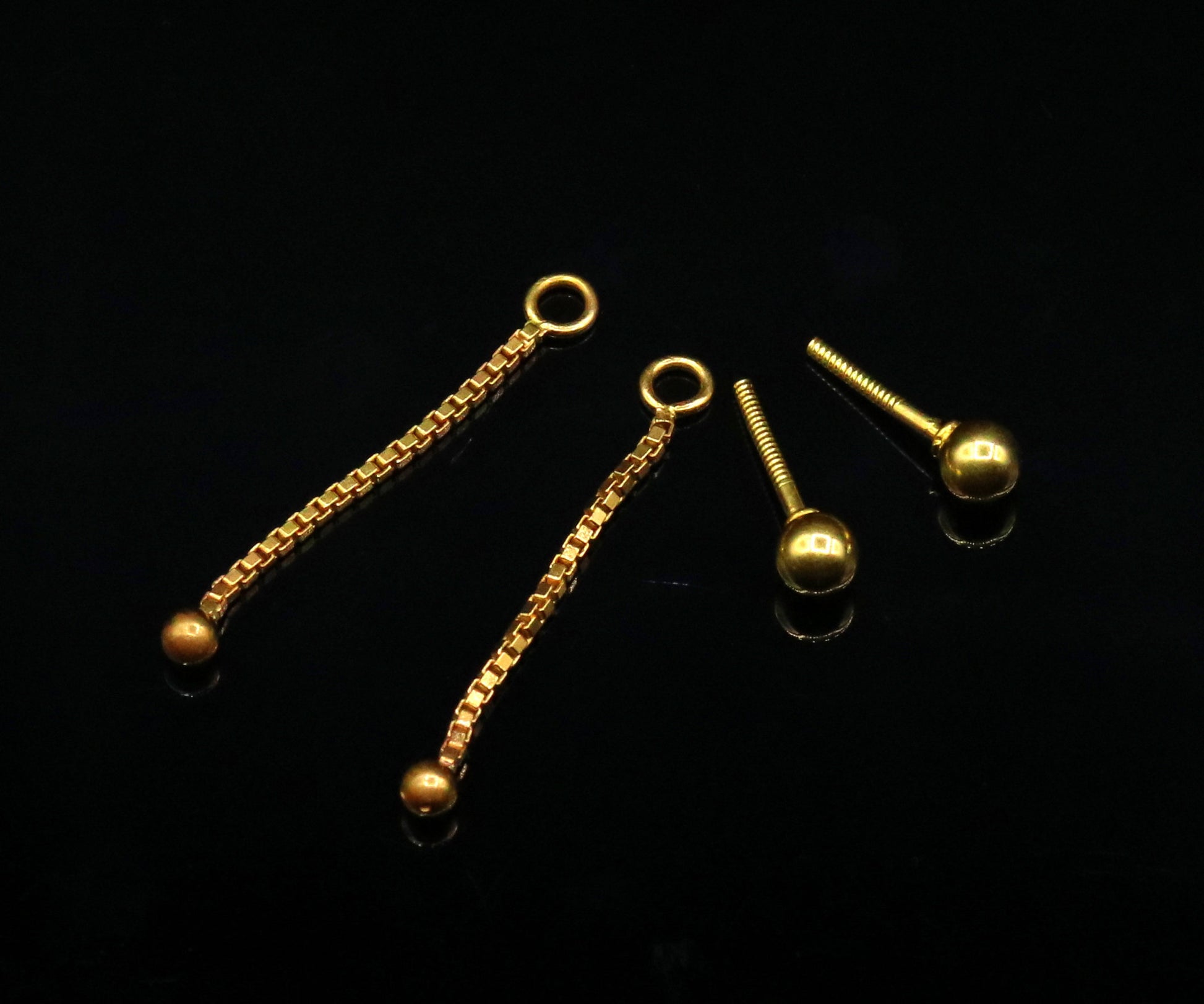 18karat yellow good handmade box chain drop/dangle with dot ball stud earring amazing earring jewelry for girls indian tribal jewelry - TRIBAL ORNAMENTS