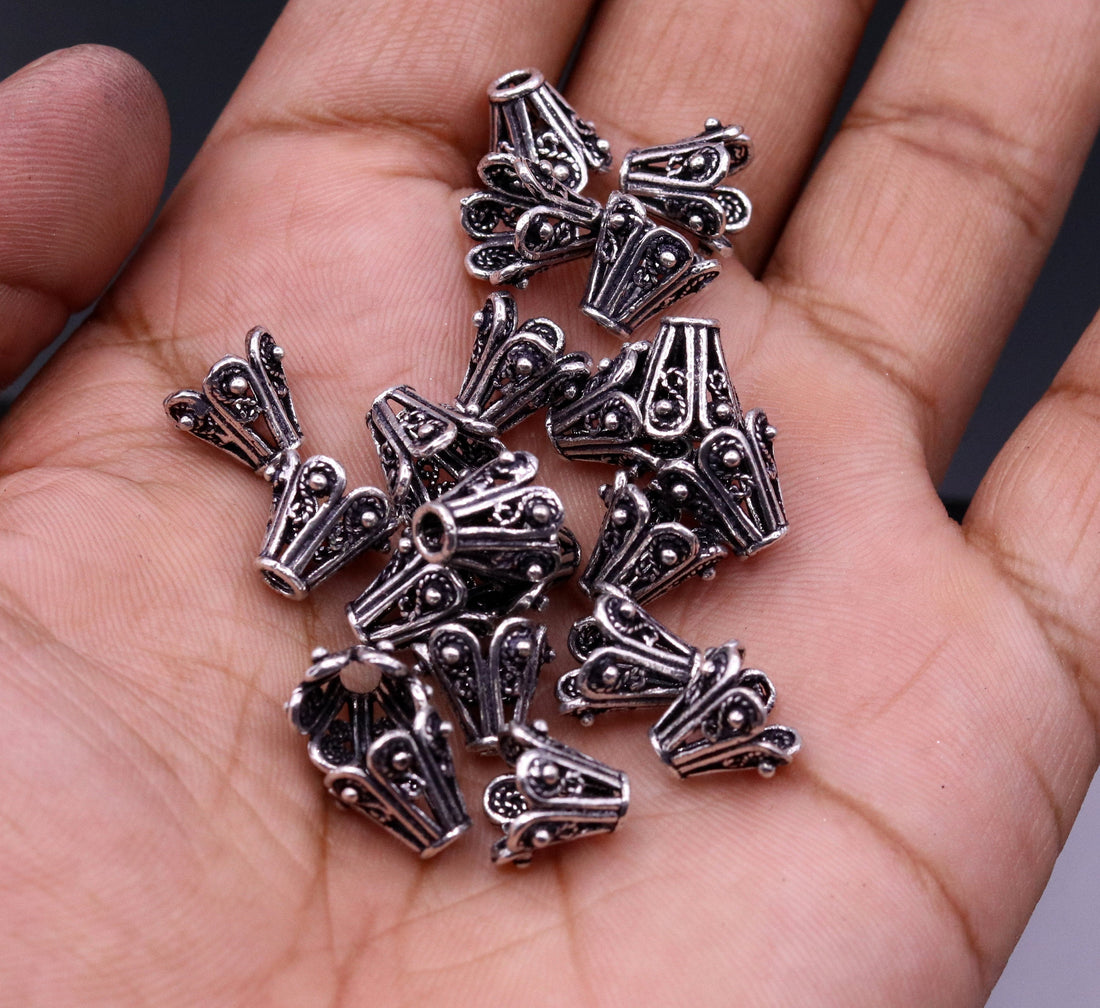 Lot 10 pieces Antique design handmade 925 sterling silver caps for loose beads for jewelry making ideas bd06 - TRIBAL ORNAMENTS