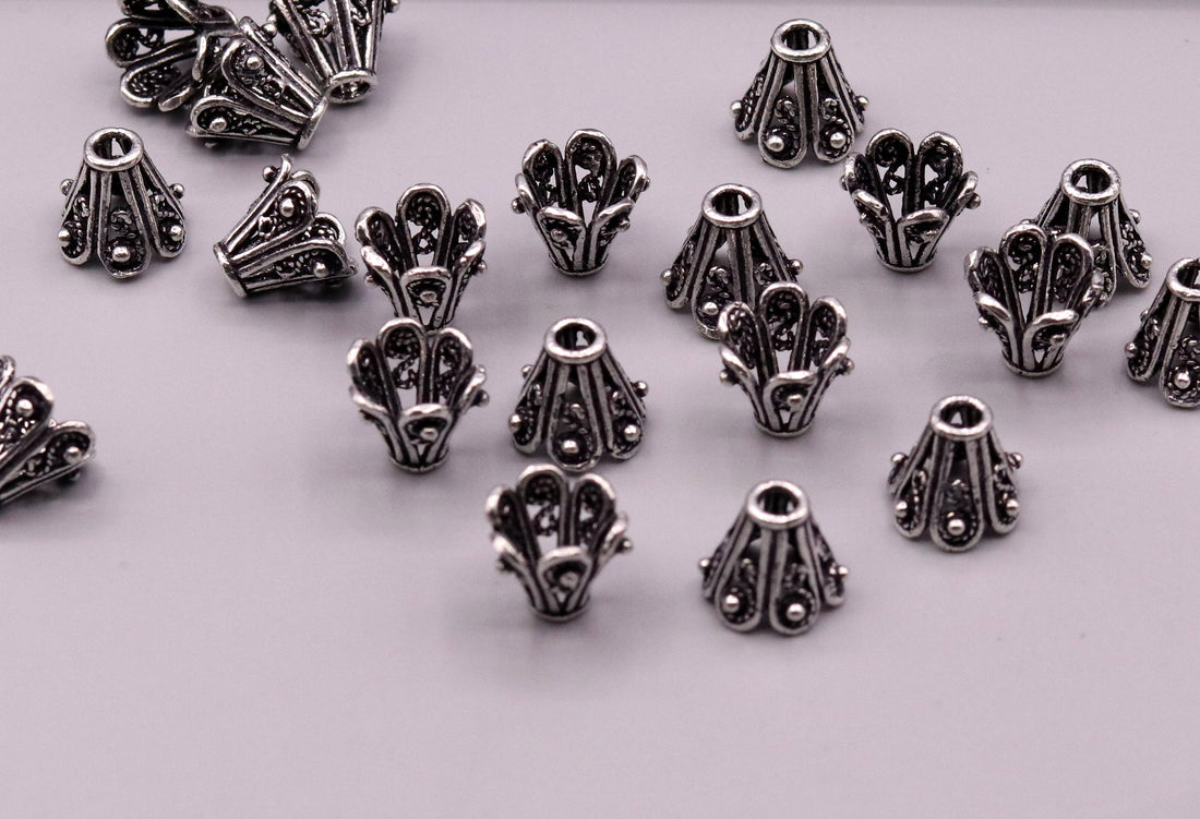 Lot 10 pieces Antique design handmade 925 sterling silver caps for loose beads for jewelry making ideas bd06 - TRIBAL ORNAMENTS