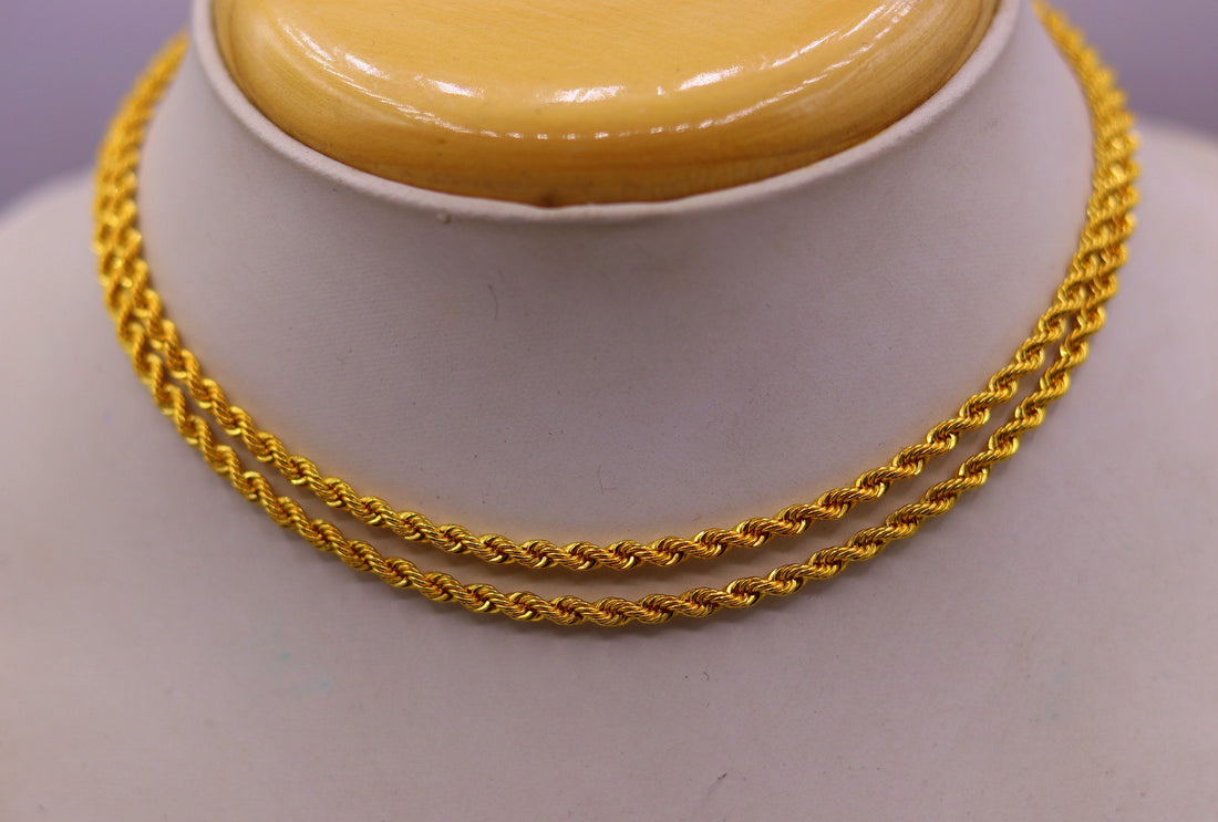 22k yellow gold handmade fabulous Rope chain necklace 24 inches long excellent gold unisex chain certified gifting jewelry - TRIBAL ORNAMENTS