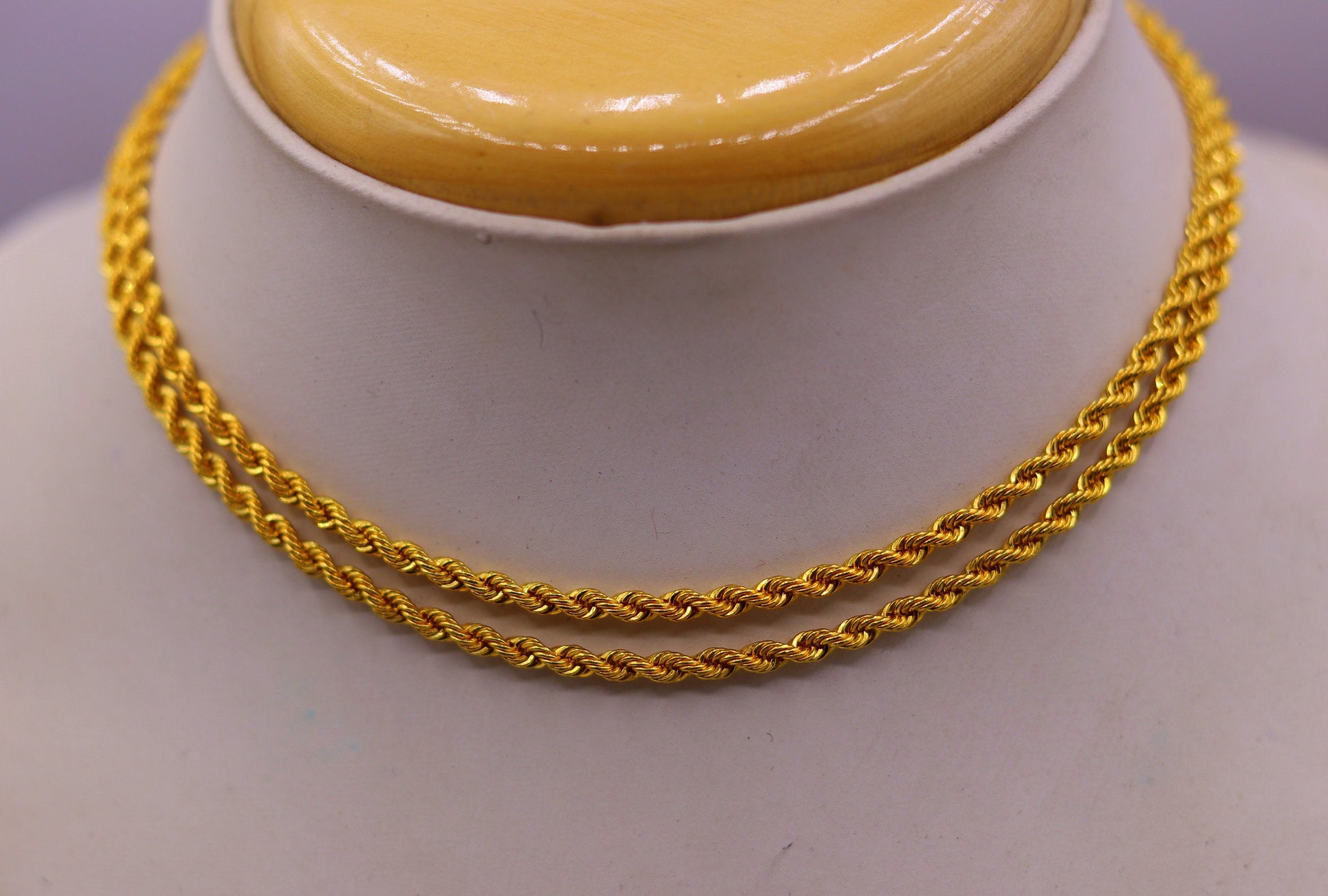 22k yellow gold handmade fabulous Rope chain necklace 24 inches long excellent gold unisex chain certified gifting jewelry - TRIBAL ORNAMENTS