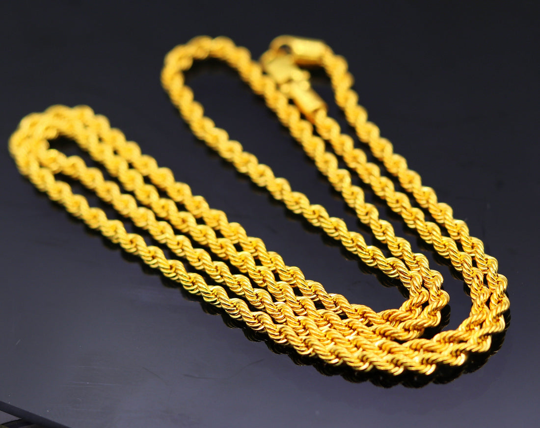 22k yellow gold handmade fabulous Rope chain necklace 24 inches long excellent gold unisex chain certified gifting jewelry - TRIBAL ORNAMENTS