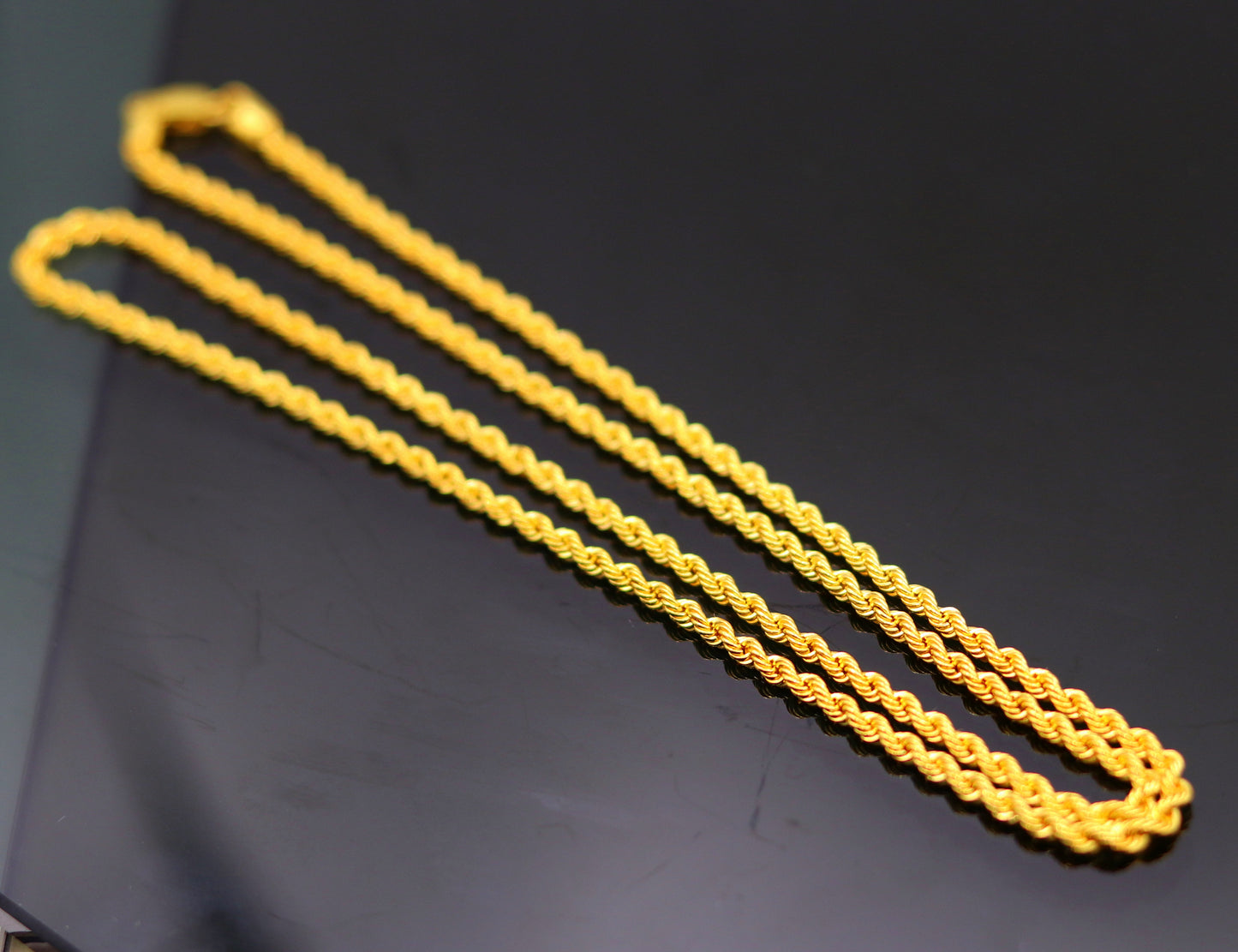 22k yellow gold handmade fabulous Rope chain necklace 24 inches long excellent gold unisex chain certified gifting jewelry - TRIBAL ORNAMENTS