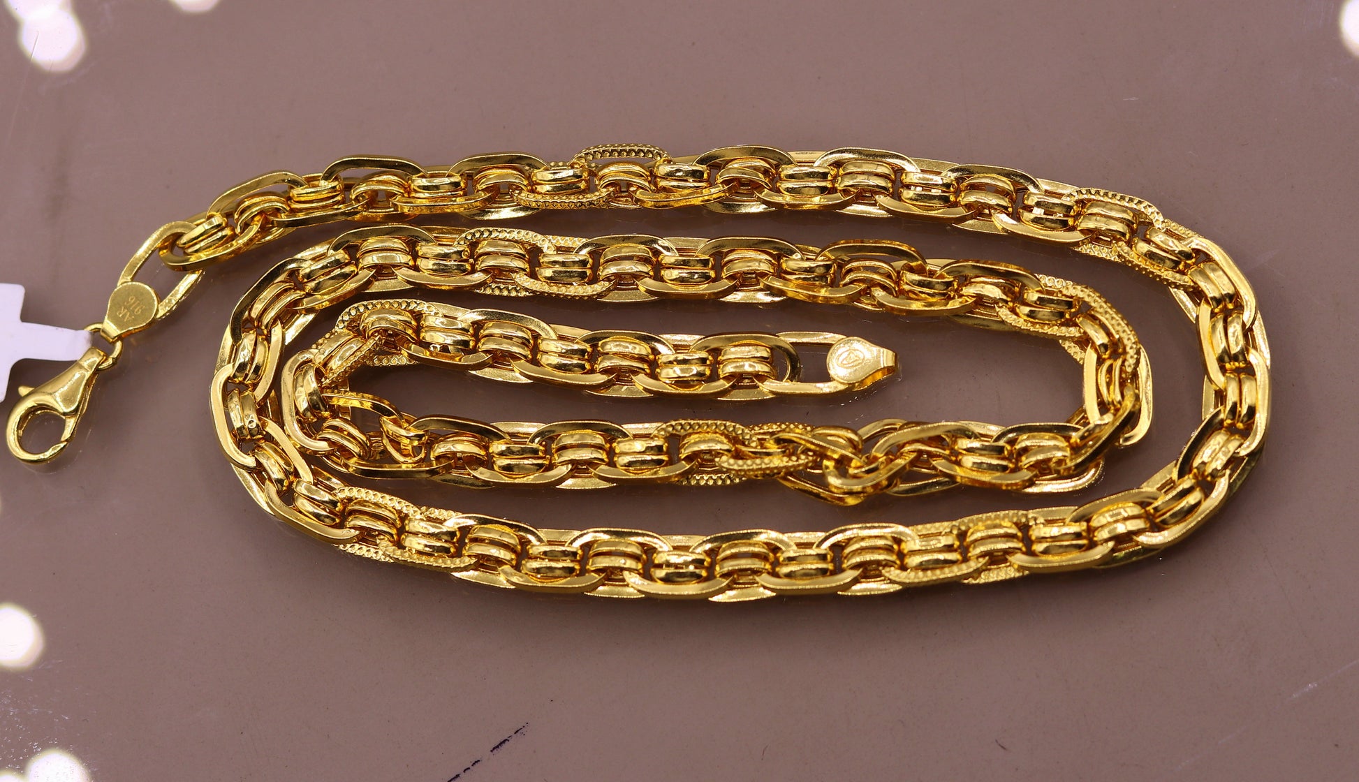 22karat yellow gold fabulous handmade designer chain necklace link chain stylish unisex jewelry from india ch215 - TRIBAL ORNAMENTS