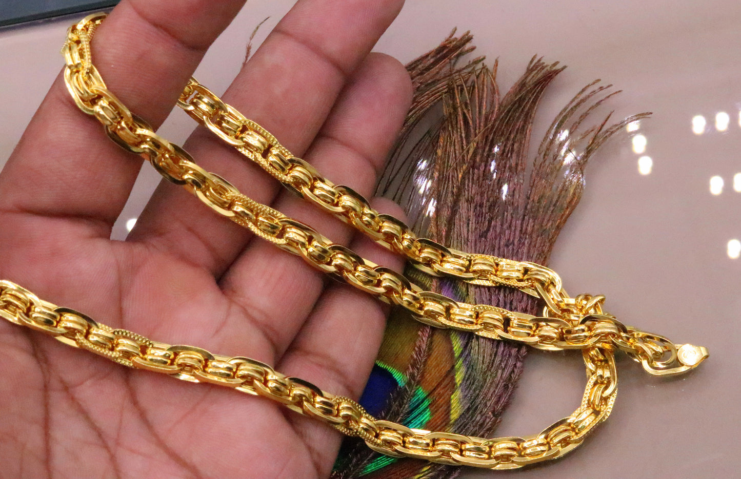 22karat yellow gold fabulous handmade designer chain necklace link chain stylish unisex jewelry from india ch215 - TRIBAL ORNAMENTS