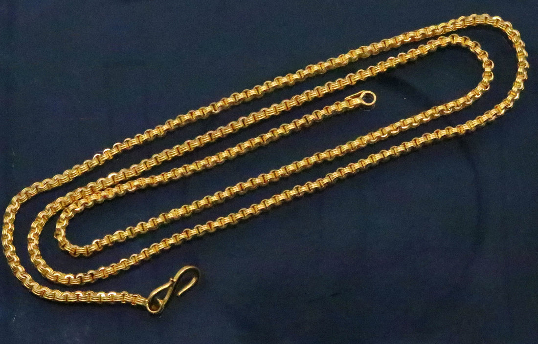 solid 22karat yellow gold handmade amazing rolo link chain necklace unisex 24 inches long chain gifting collection from india ch216 - TRIBAL ORNAMENTS