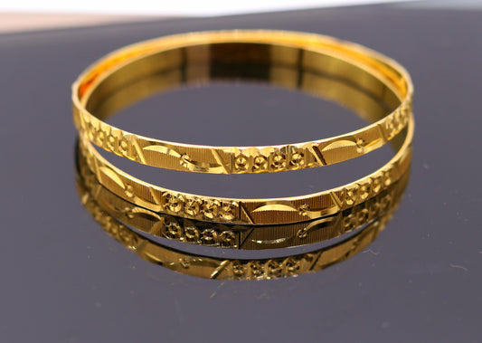 Genuine 22kt yellow gold handmade solid bangle bracelet kada jewelry stylish diamond cut designer jewelry for women's ba47 - TRIBAL ORNAMENTS