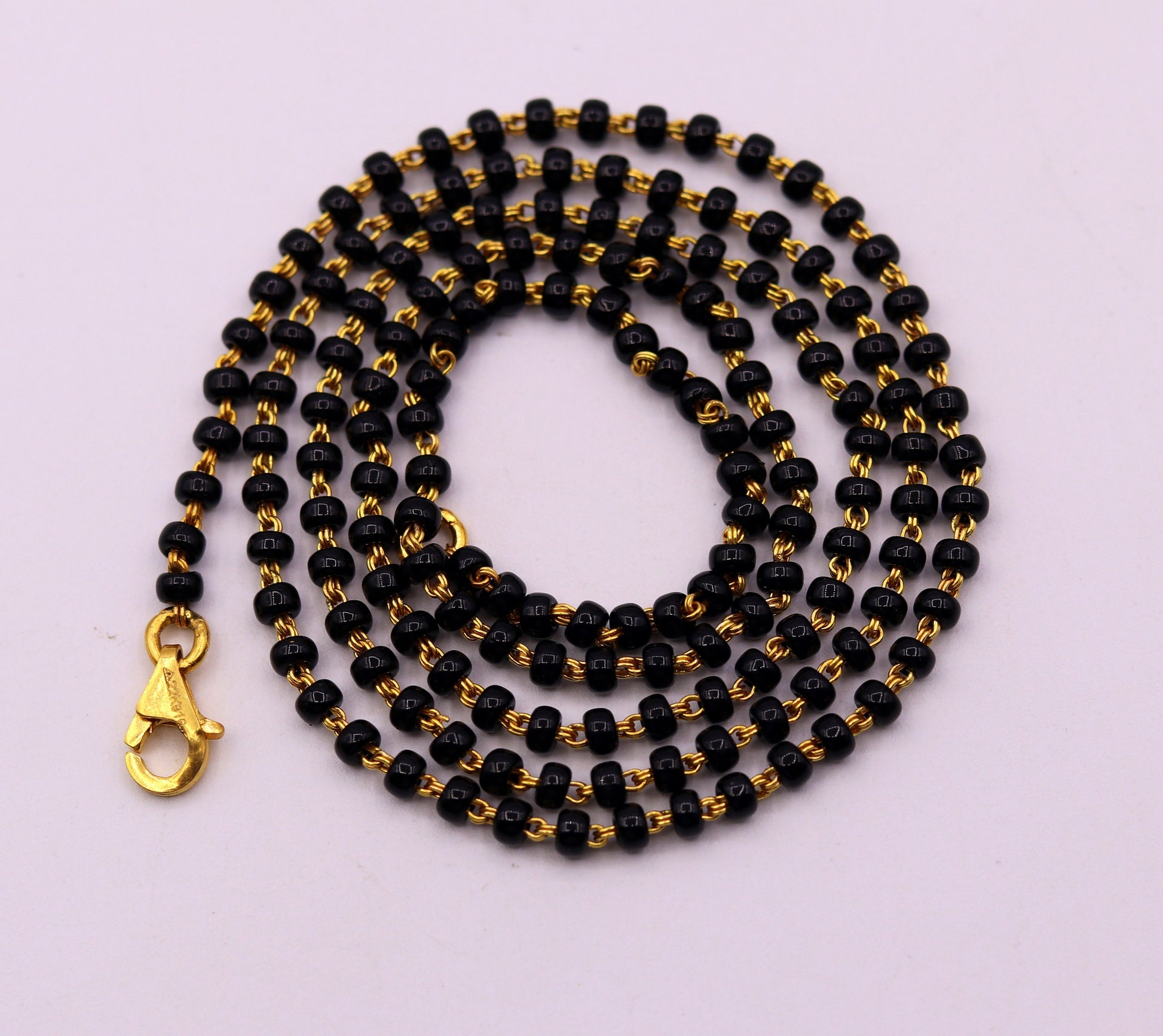 22karat yellow gold handmade gorgeous black color beads chain necklace, excellent stylish mangalsutra chain  necklace ch197 - TRIBAL ORNAMENTS