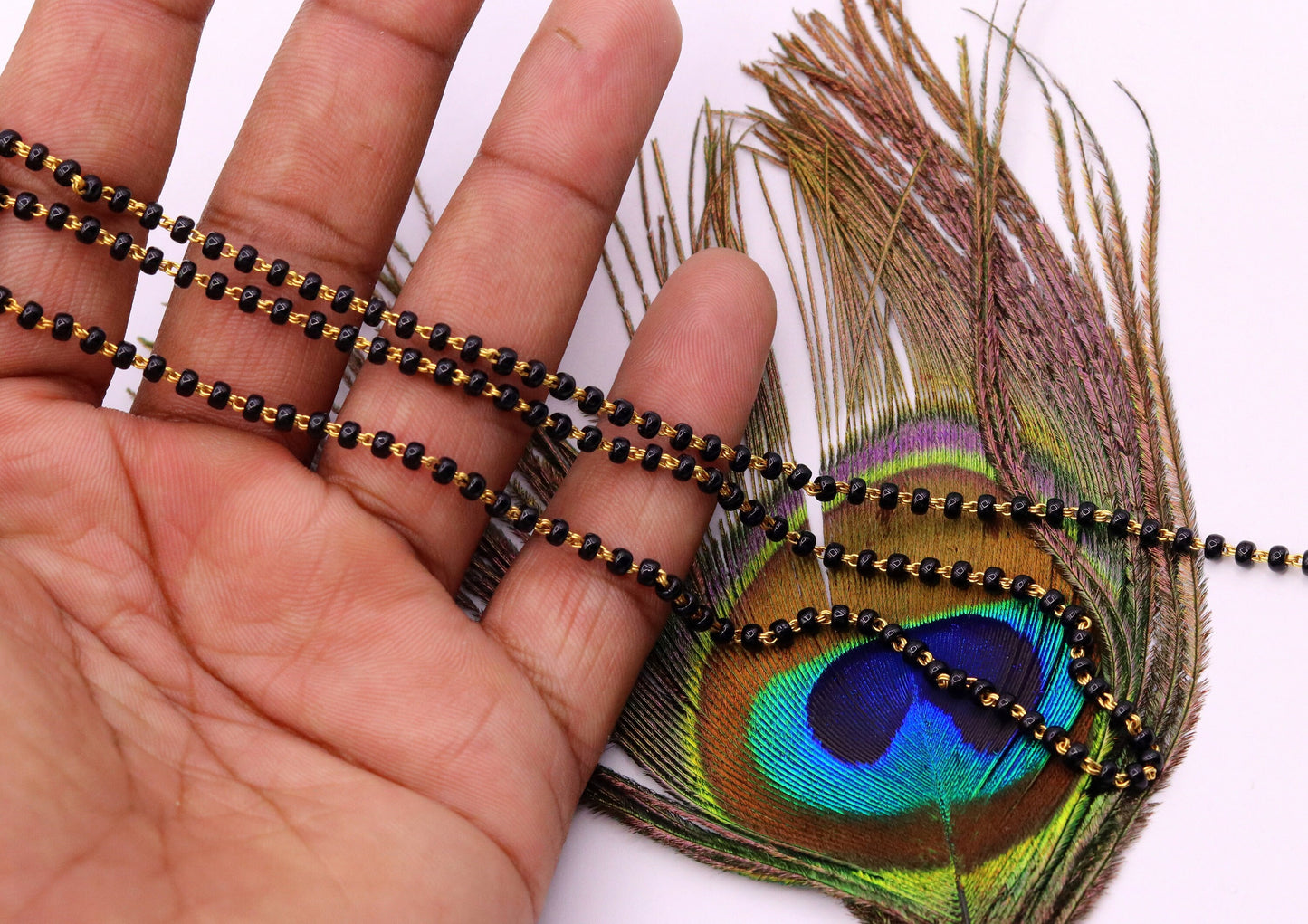 22karat yellow gold handmade gorgeous black color beads chain necklace, excellent stylish mangalsutra chain  necklace ch197 - TRIBAL ORNAMENTS