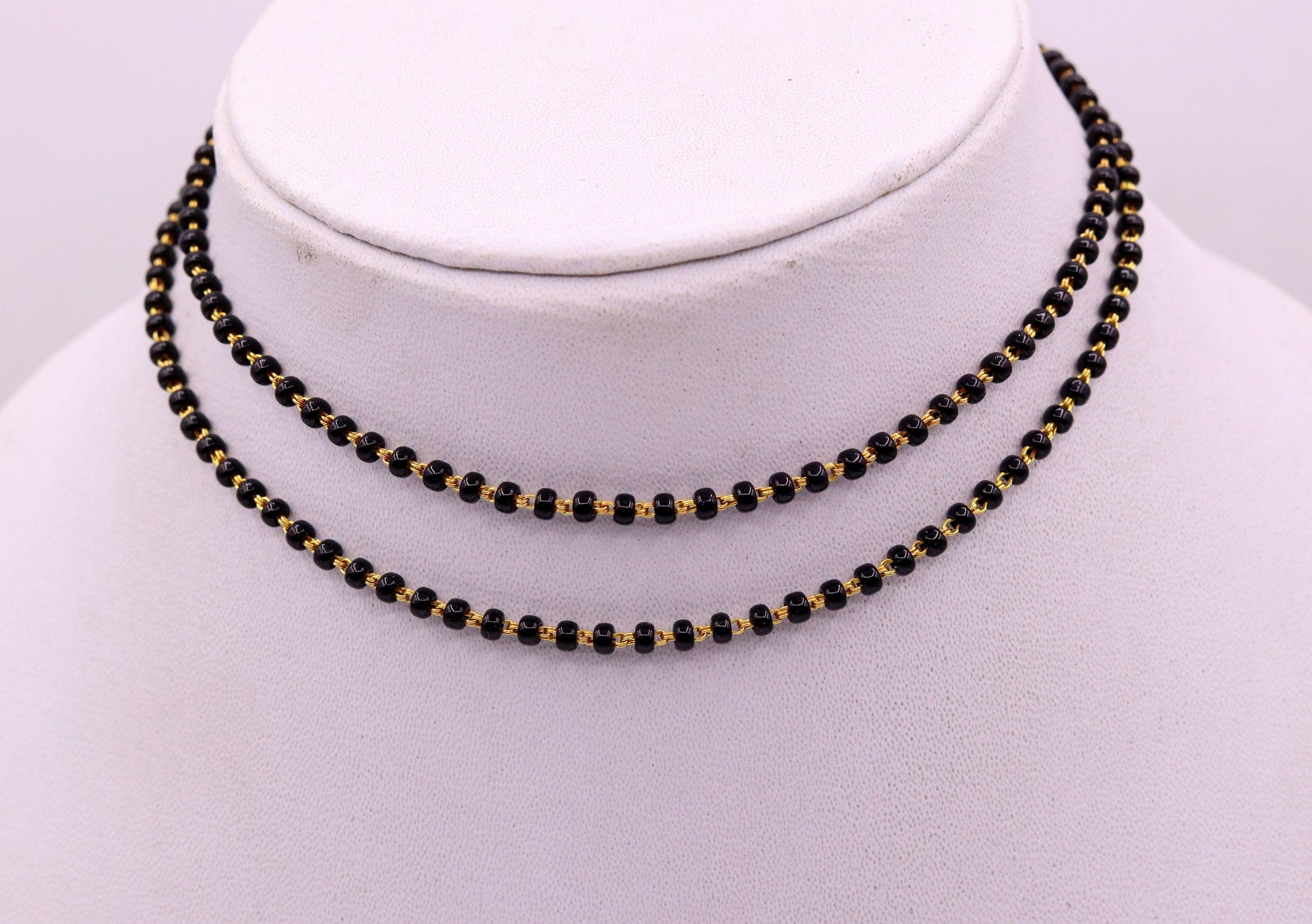 22karat yellow gold handmade gorgeous black color beads chain necklace, excellent stylish mangalsutra chain  necklace ch197 - TRIBAL ORNAMENTS