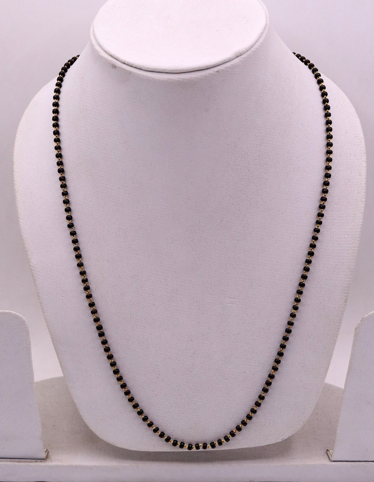 22karat yellow gold handmade gorgeous black color beads chain necklace, excellent stylish mangalsutra chain  necklace ch197 - TRIBAL ORNAMENTS