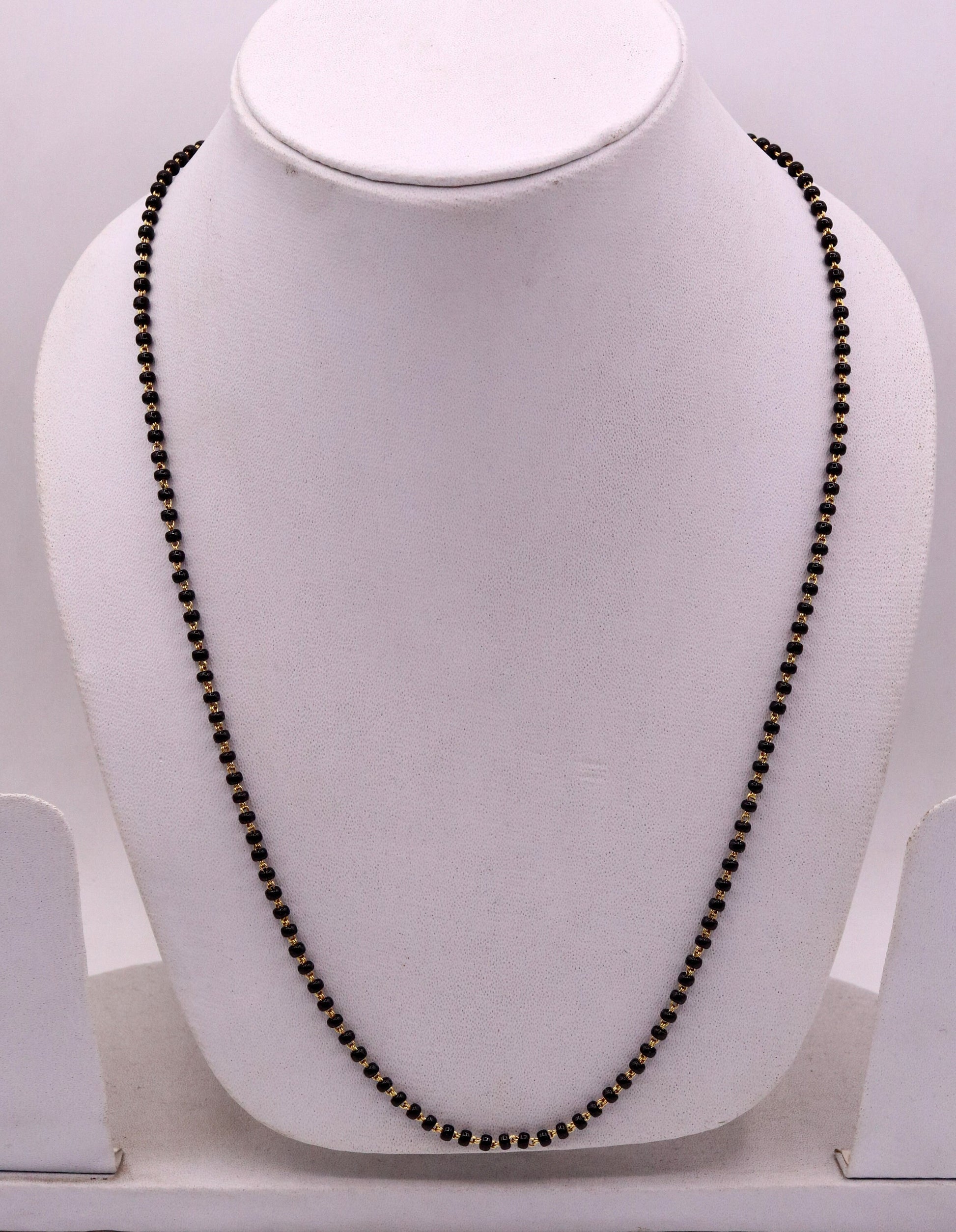 22karat yellow gold handmade gorgeous black color beads chain necklace, excellent stylish mangalsutra chain  necklace ch197 - TRIBAL ORNAMENTS